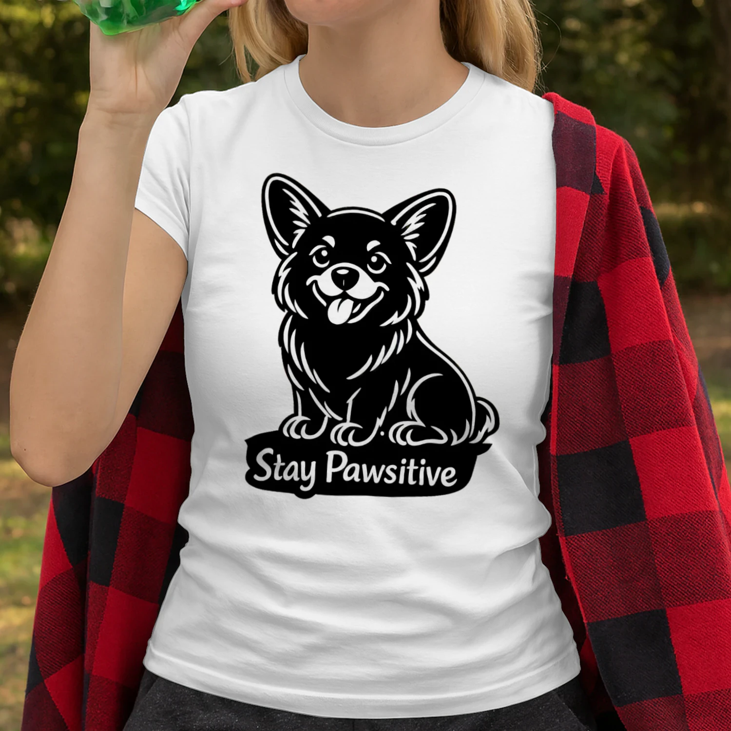 Stay Pawsitive Corgi Shirt – Cute Dog Lover Tee, Minimal Black & White Pet Design, Positive Vibes Apparel