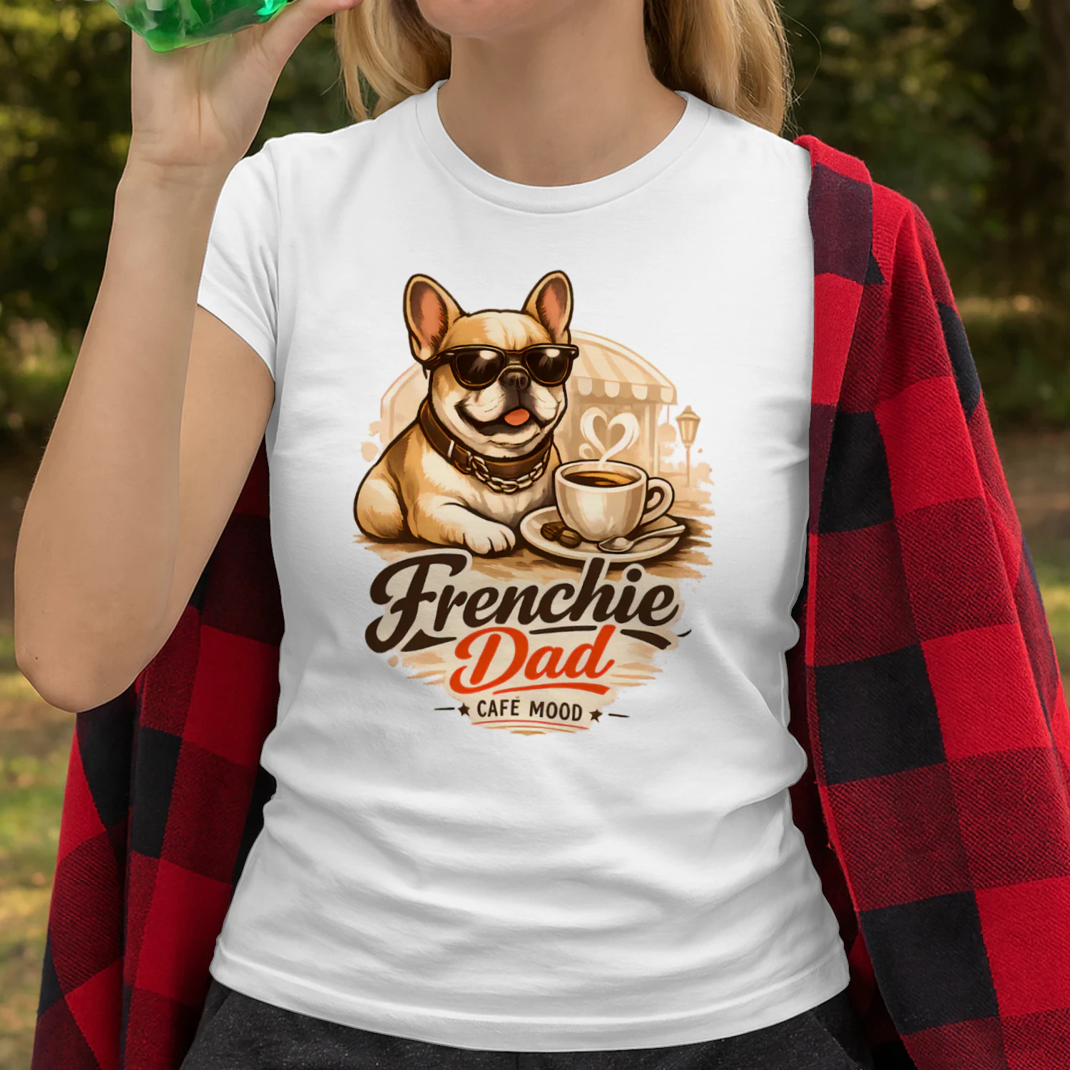 Frenchie Dad Café Mood Shirt – Cozy Coffee Lover Tee, Cute French Bulldog Café Design