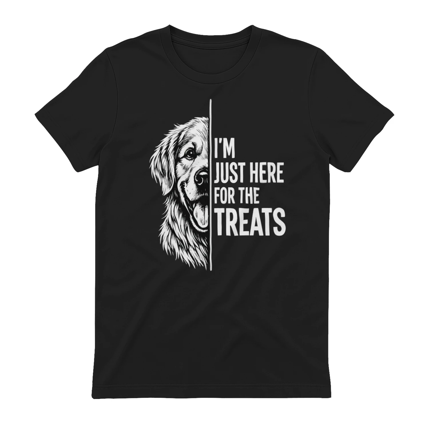 I’m Just Here for the Treats Golden Retriever Shirt – Funny Dog Lover Tee, Bold Black & White Pet Quote Design