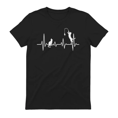 Cat Heartbeat Shirt – Minimalist ECG Cat Lover Tee, Playful Cat Line Art, Cat Mom & Cat Dad Gift