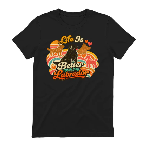 Life Is Better With My Labrador Shirt – Retro Vintage Dog Lover Tee, Warm Sunset Multi‑Dog Silhouettes