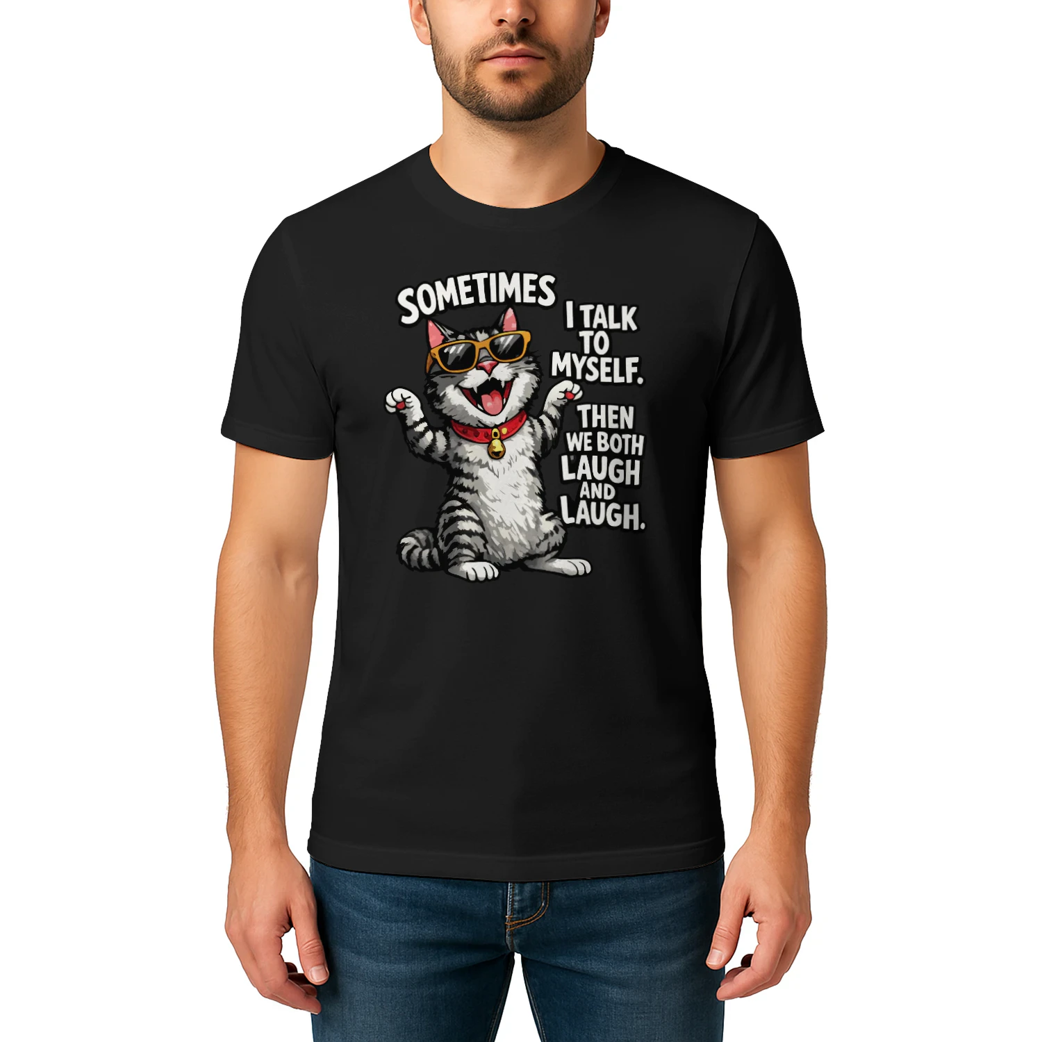 Sometimes I Talk to Myself Cat – Funny Laughing Cat Meme Tee, Sarcastic Cat Lover Gift, Sunglasses Cat Graphic