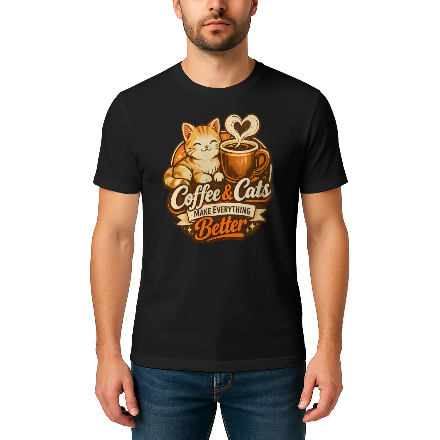 Coffee & Cats Make Everything Better Shirt – Cozy Cat Lover Tee, Warm Coffee Aesthetic Design