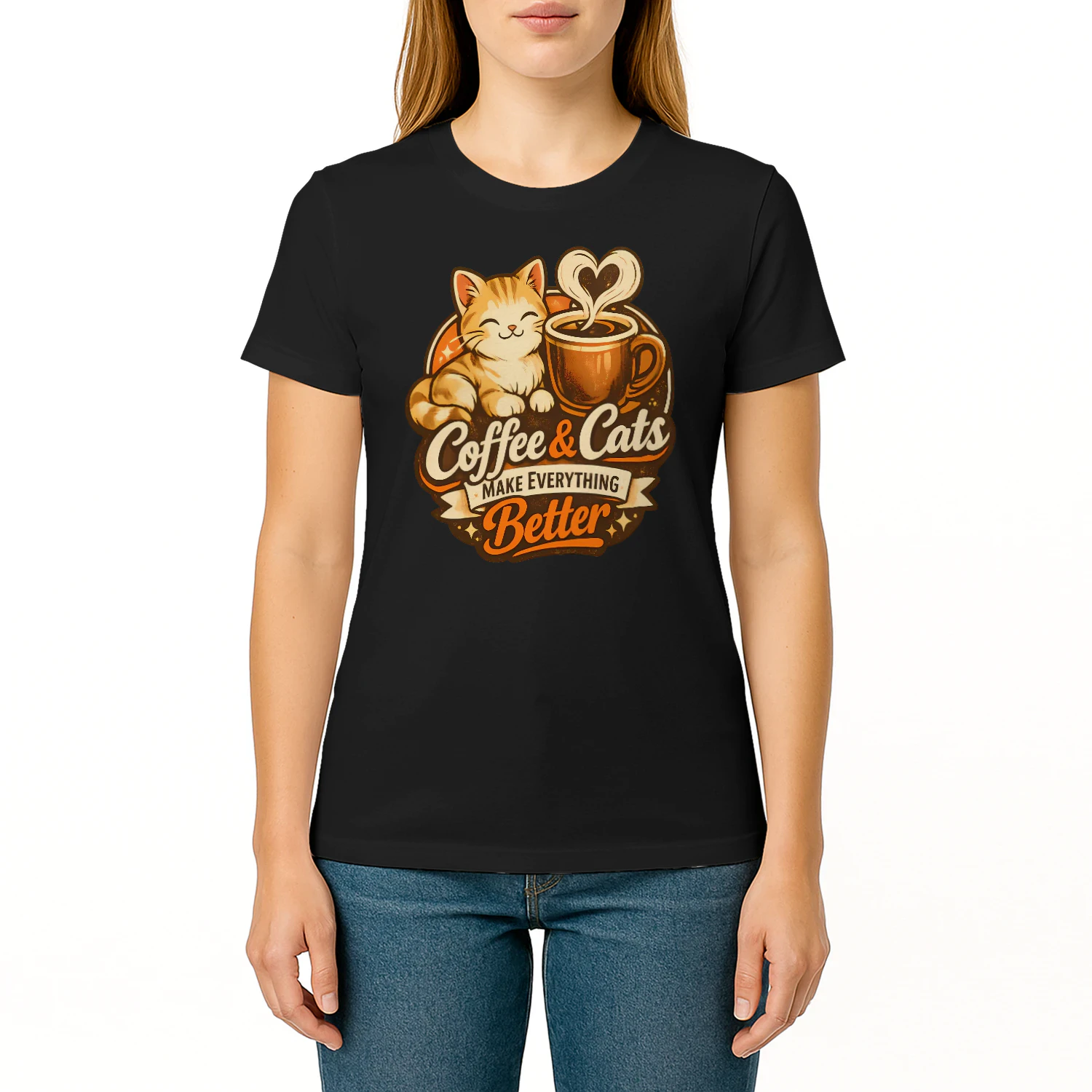 Coffee & Cats Make Everything Better Shirt – Cozy Cat Lover Tee, Warm Coffee Aesthetic Design