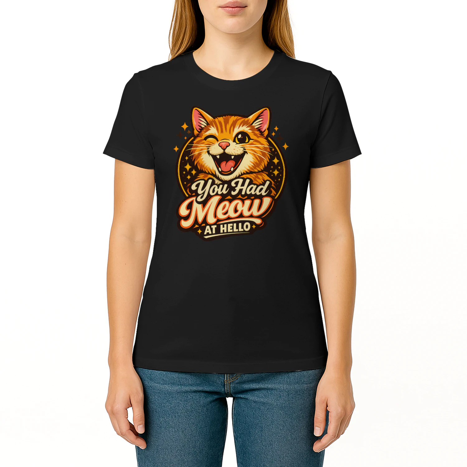 You Had Meow At Hello Shirt – Cute Cat Lover Tee, Playful Pun Quote, Warm Aesthetic Design