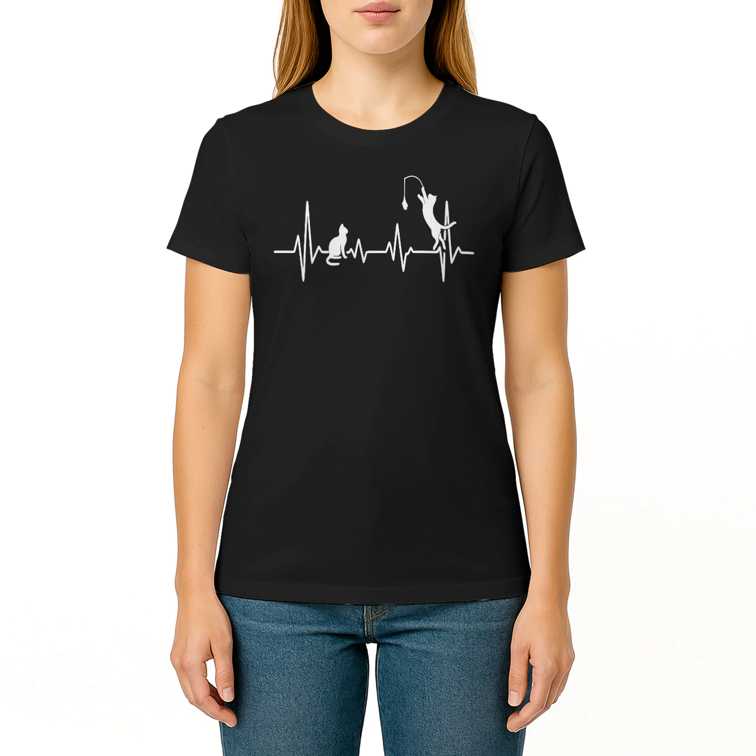 Cat Heartbeat – Playful Jumping Cat Tee, Minimalist Line Art Pet Lover Design, Cat Mom & Cat Dad Apparel