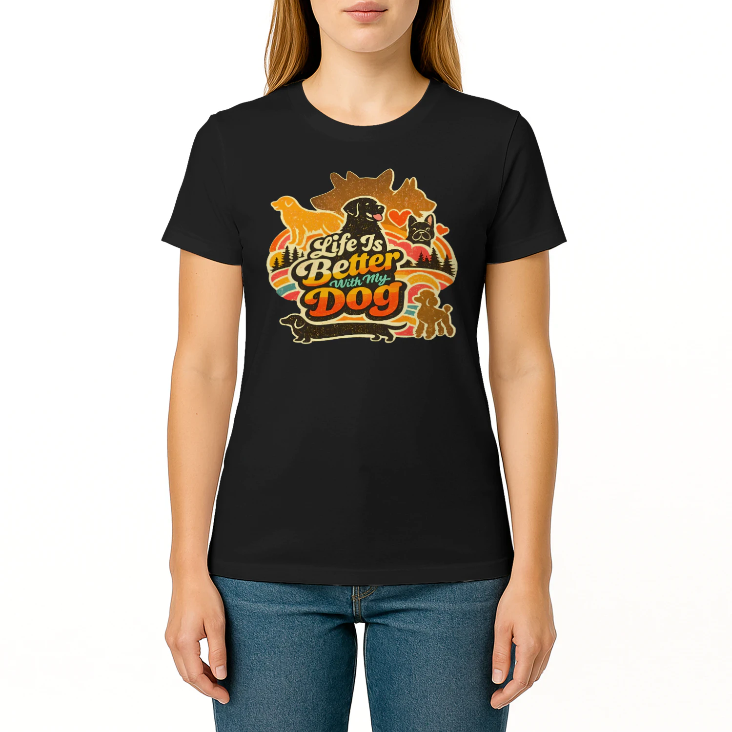 Life Is Better With My Dog Shirt – Retro Sunset Multi-Breed Dog Lover Tee, Vintage Outdoor Pet Parent Gift