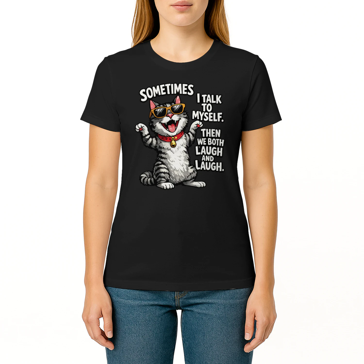 Sometimes I Talk to Myself Cat – Funny Laughing Cat Meme Tee, Sarcastic Cat Lover Gift, Sunglasses Cat Graphic