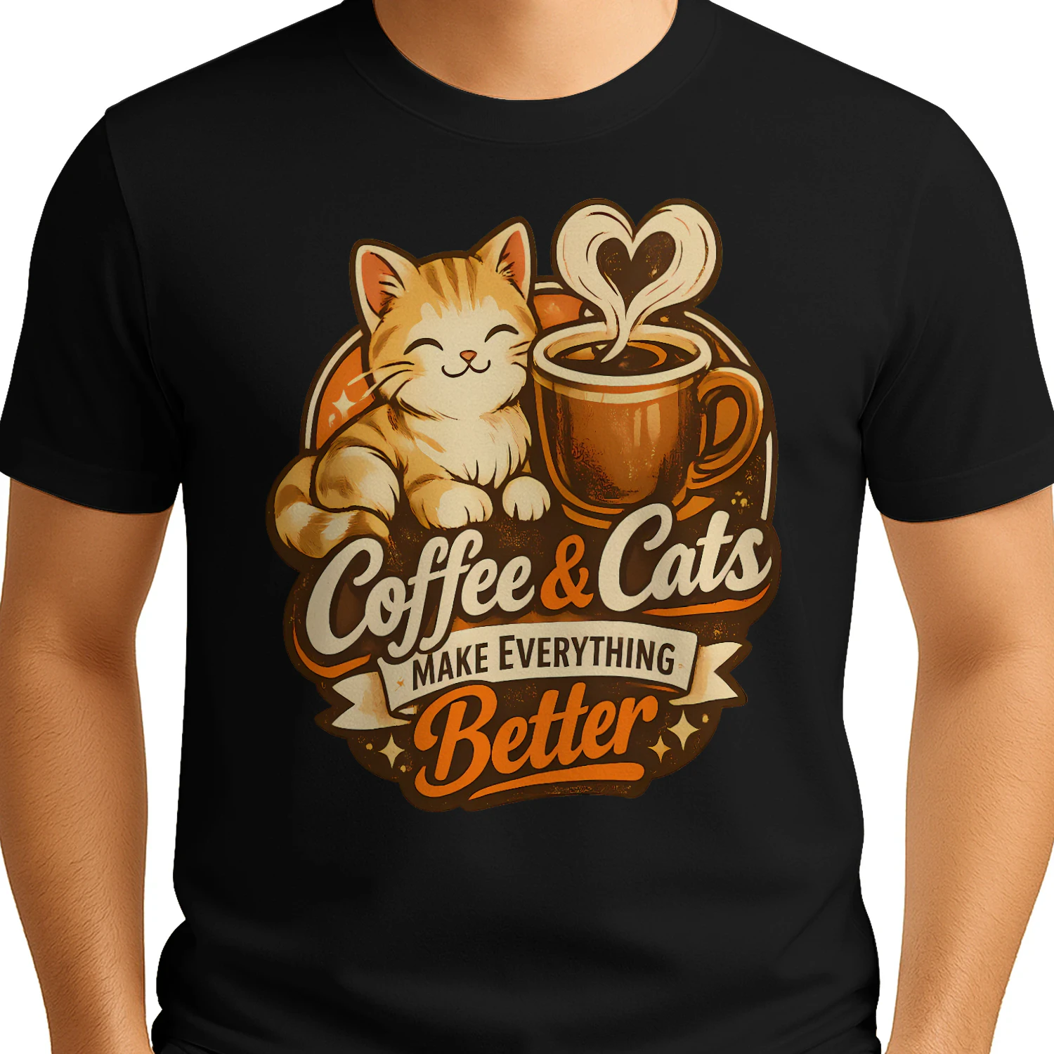 Coffee & Cats Make Everything Better Shirt – Cozy Cat Lover Tee, Warm Coffee Aesthetic Design
