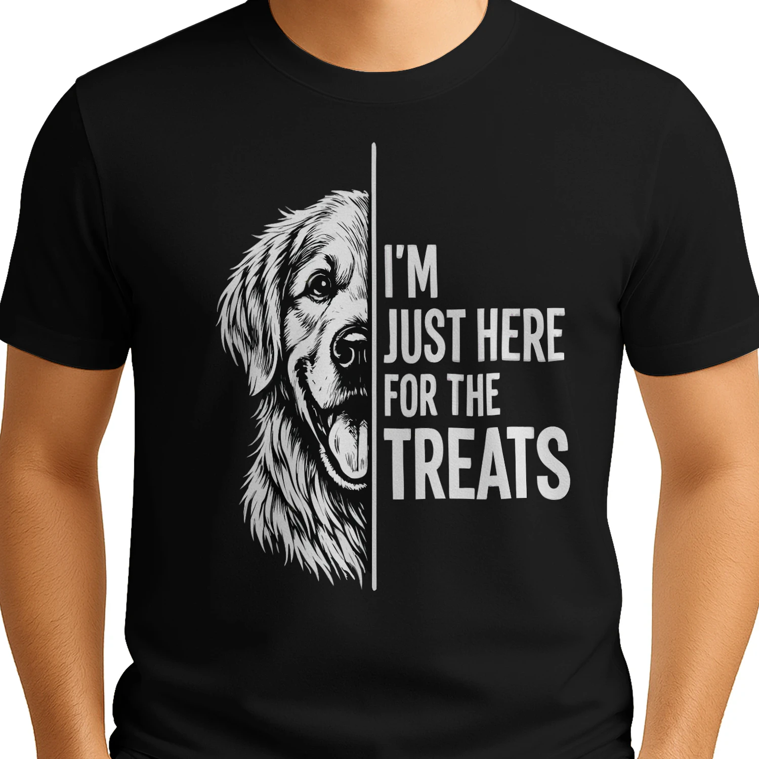 I’m Just Here for the Treats Golden Retriever Shirt – Funny Dog Lover Tee, Bold Black & White Pet Quote Design