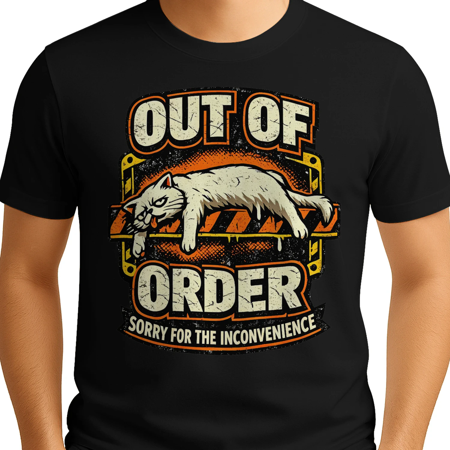 Out of Order Funny Cat Shirt – Lazy Humor Tee, Sarcastic Animal Lover Gift, Grunge Style Apparel for Men & Women