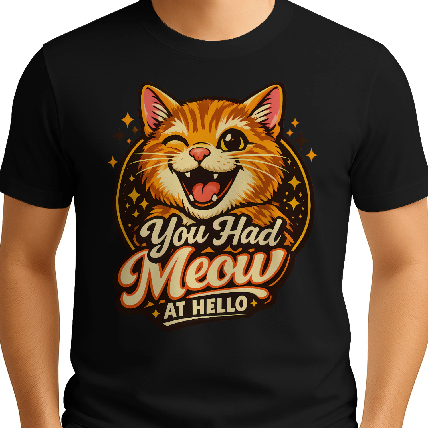 You Had Meow At Hello Shirt – Cute Cat Lover Tee, Playful Pun Quote, Warm Aesthetic Design
