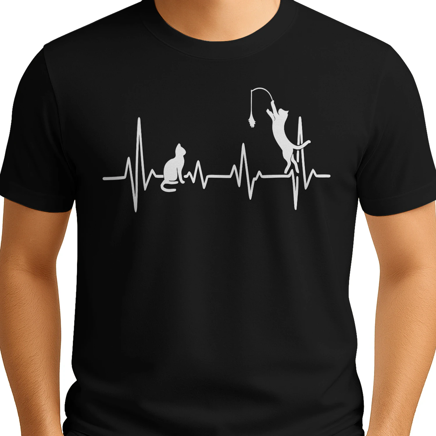 Cat Heartbeat – Playful Jumping Cat Tee, Minimalist Line Art Pet Lover Design, Cat Mom & Cat Dad Apparel