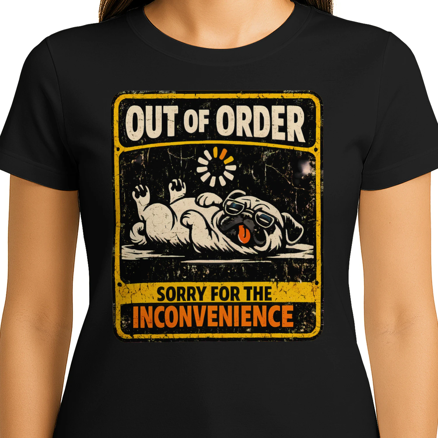 Funny Pug “Out of Order” Vintage T-Shirt – Lazy Dog Humor Tee for Pet Lovers, Distressed Retro Style Gift