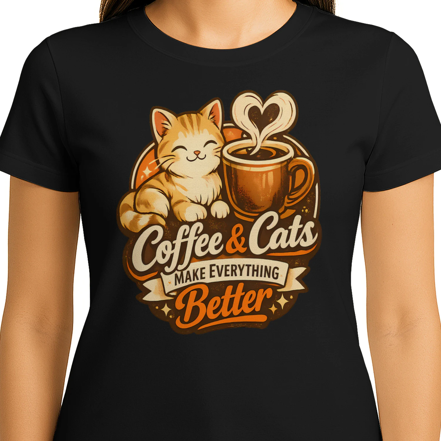 Coffee & Cats Make Everything Better Shirt – Cozy Cat Lover Tee, Warm Coffee Aesthetic Design