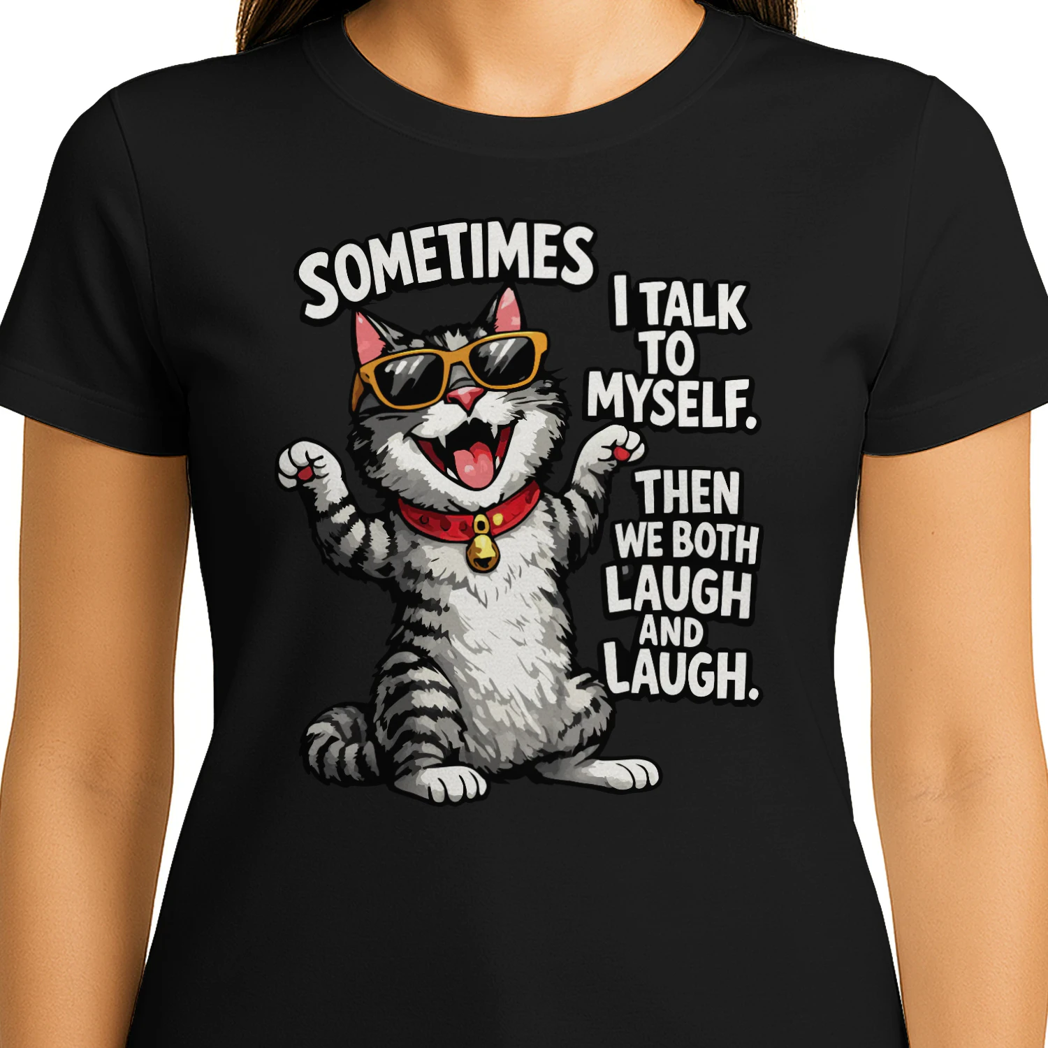 Sometimes I Talk to Myself Cat – Funny Laughing Cat Meme Tee, Sarcastic Cat Lover Gift, Sunglasses Cat Graphic