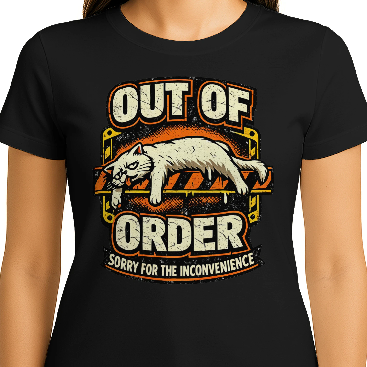 Out of Order Funny Cat Shirt – Lazy Humor Tee, Sarcastic Animal Lover Gift, Grunge Style Apparel for Men & Women