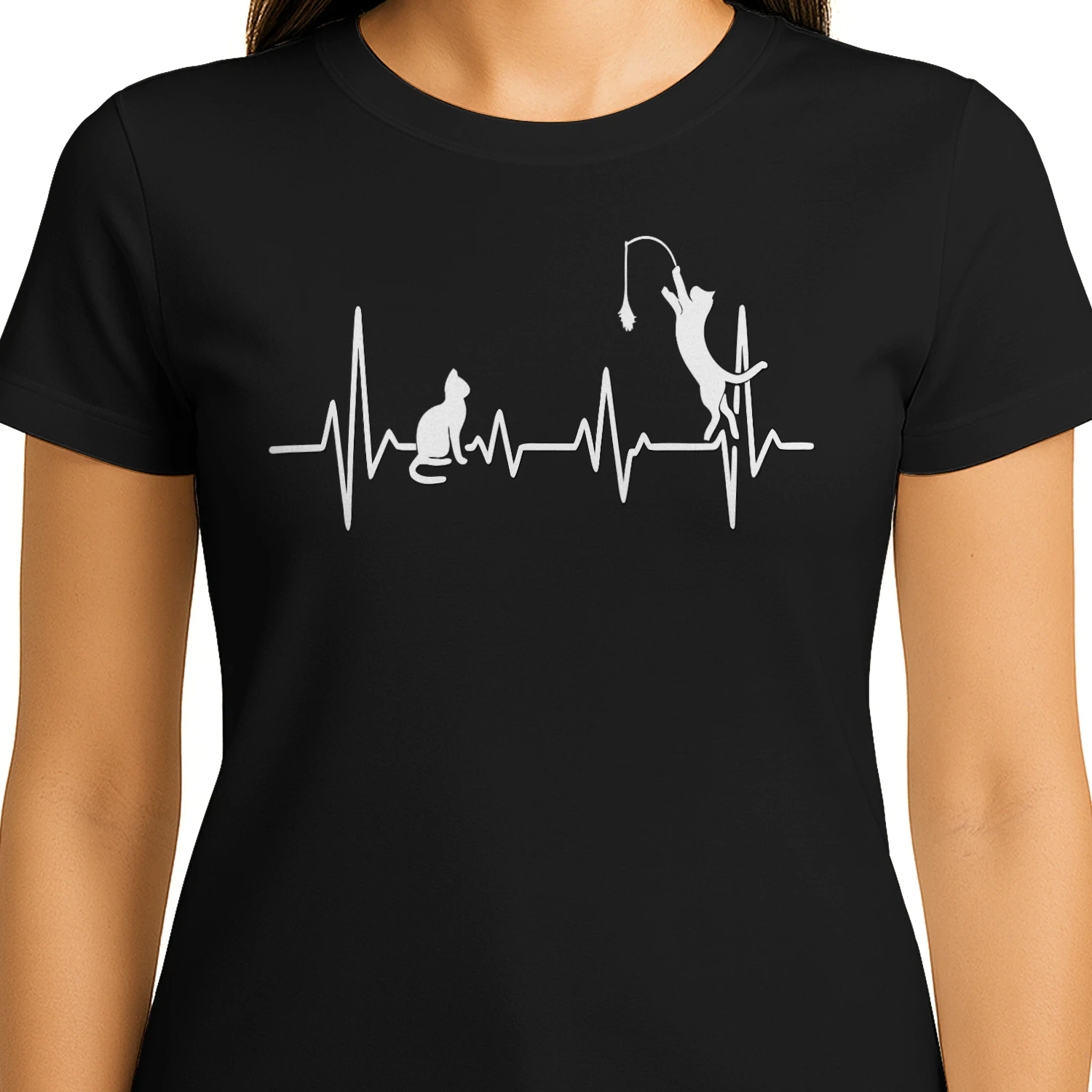 Cat Heartbeat – Playful Jumping Cat Tee, Minimalist Line Art Pet Lover Design, Cat Mom & Cat Dad Apparel