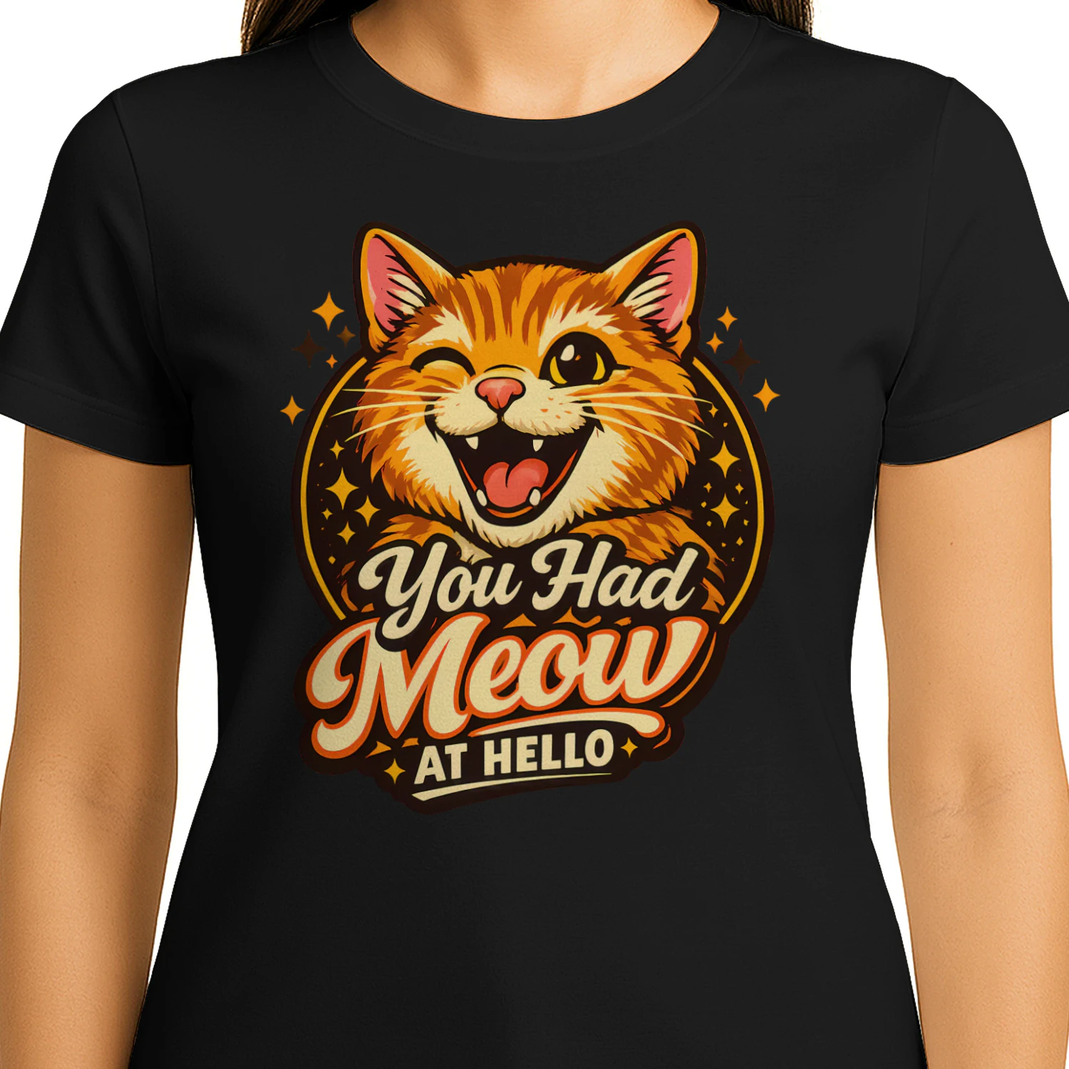 You Had Meow At Hello Shirt – Cute Cat Lover Tee, Playful Pun Quote, Warm Aesthetic Design
