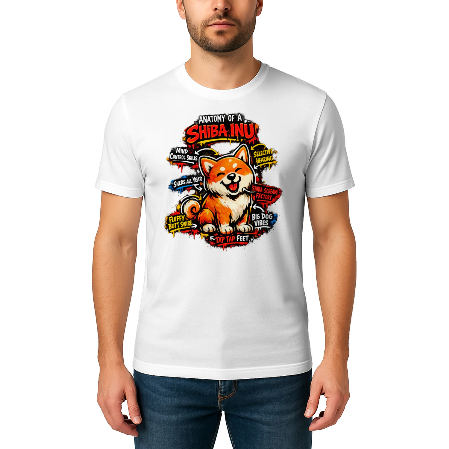 Anatomy of a Shiba Inu Shirt – Funny Dog Lover Tee, Comic Splash Pet Personality Chart, Vibrant Shiba Design
