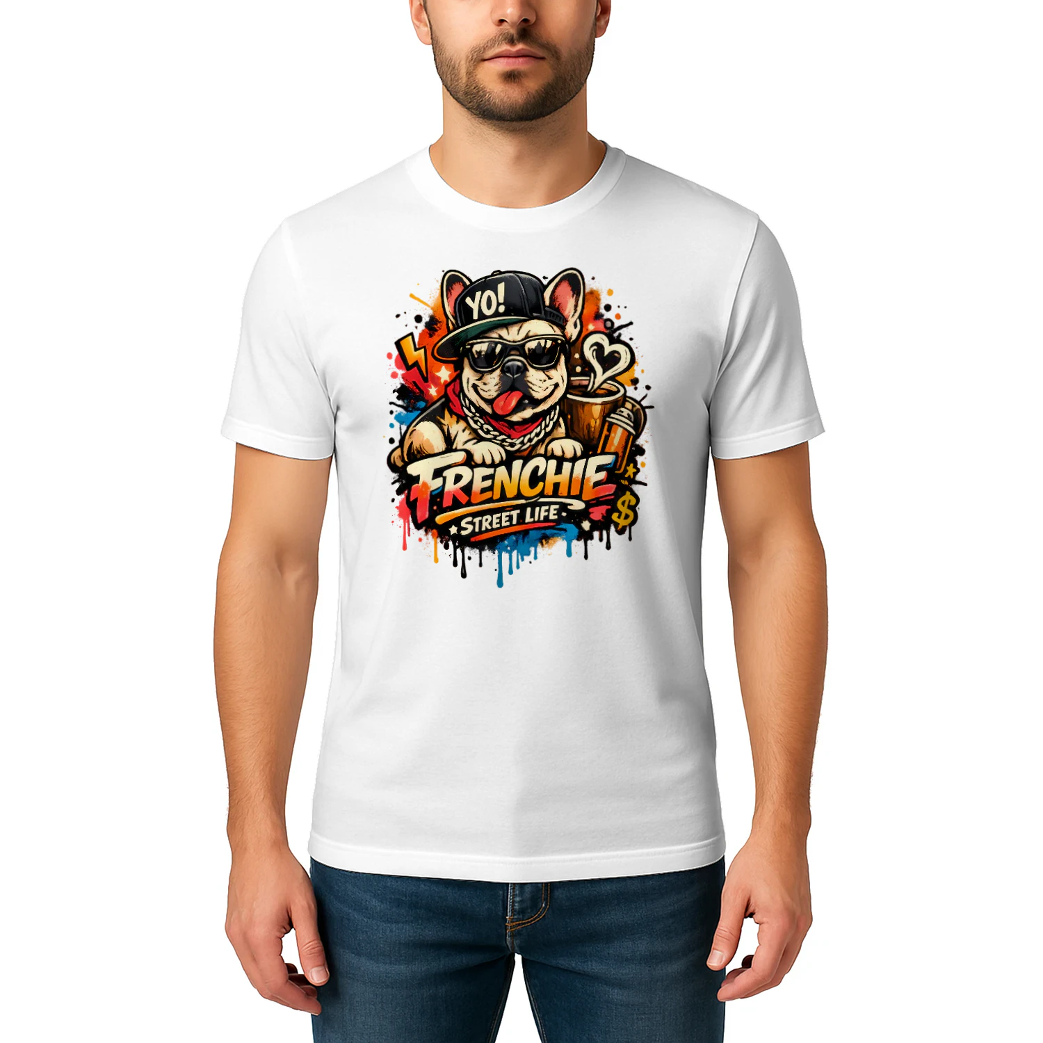 Frenchie Street Life Shirt – Graffiti French Bulldog Tee, Neon Urban Style, Funny Attitude Dog Lover Design