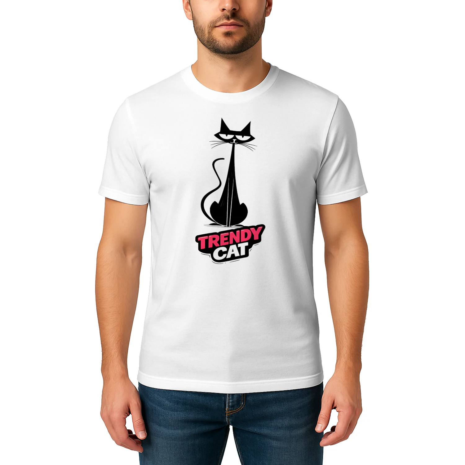 Trendy Cat – Minimalist Fashion Cat Logo Tee, Modern Silhouette Design, Stylish Pet Lover Apparel