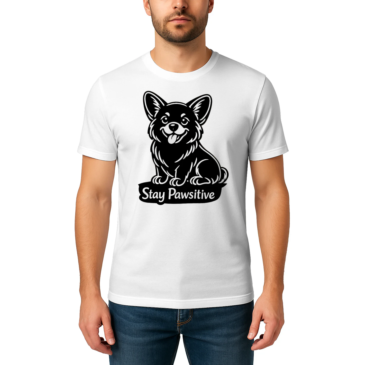 Stay Pawsitive Corgi Shirt – Cute Dog Lover Tee, Minimal Black & White Pet Design, Positive Vibes Apparel