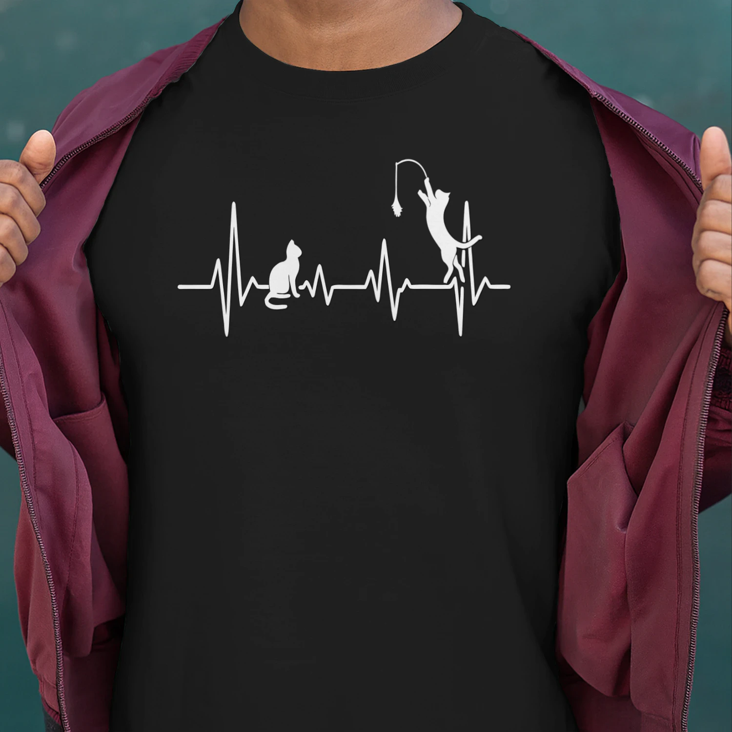 Cat Heartbeat – Playful Jumping Cat Tee, Minimalist Line Art Pet Lover Design, Cat Mom & Cat Dad Apparel