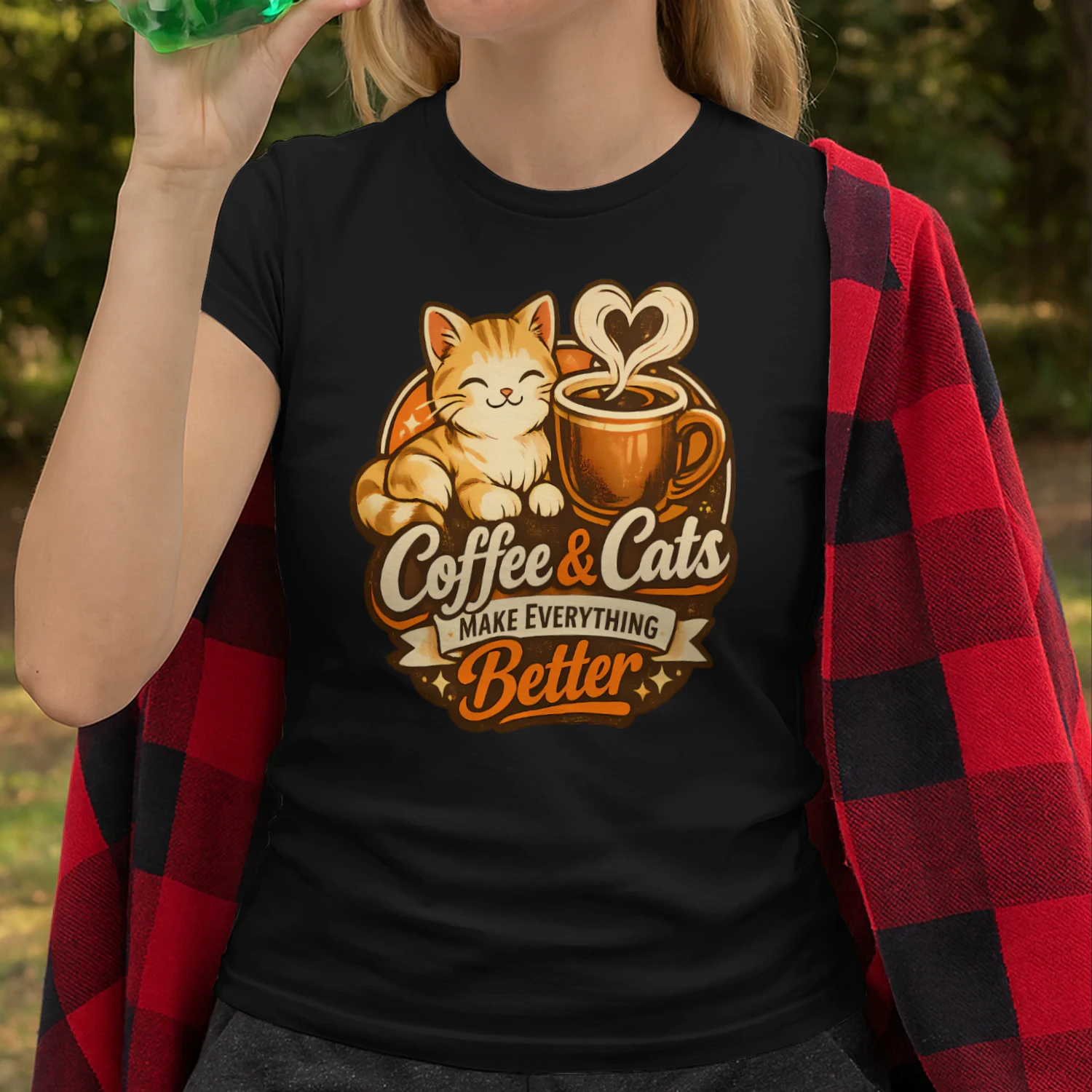 Coffee & Cats Make Everything Better Shirt – Cozy Cat Lover Tee, Warm Coffee Aesthetic Design