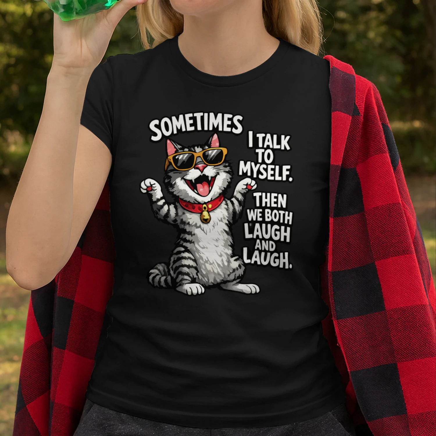Sometimes I Talk to Myself Cat – Funny Laughing Cat Meme Tee, Sarcastic Cat Lover Gift, Sunglasses Cat Graphic
