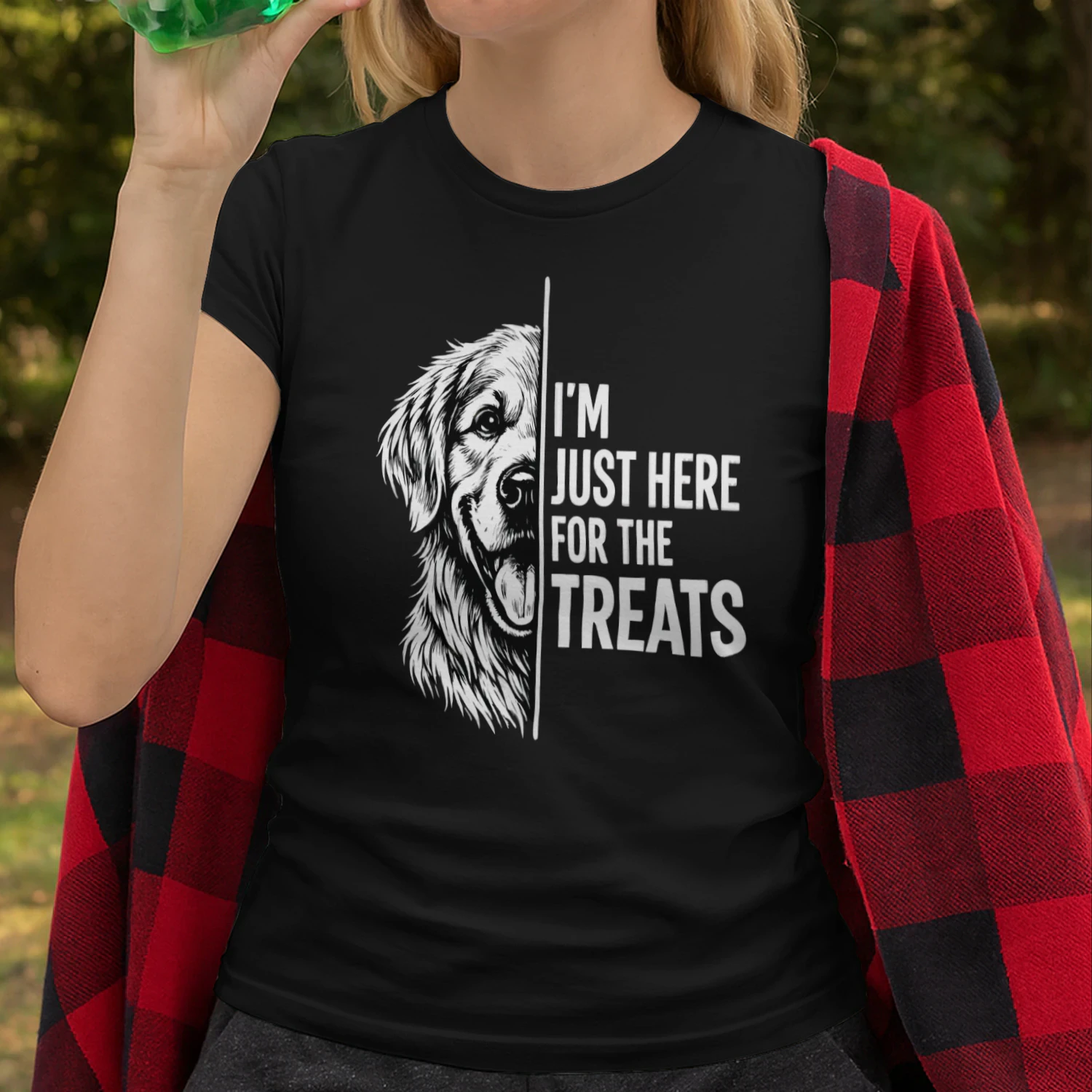 I’m Just Here for the Treats Golden Retriever Shirt – Funny Dog Lover Tee, Bold Black & White Pet Quote Design