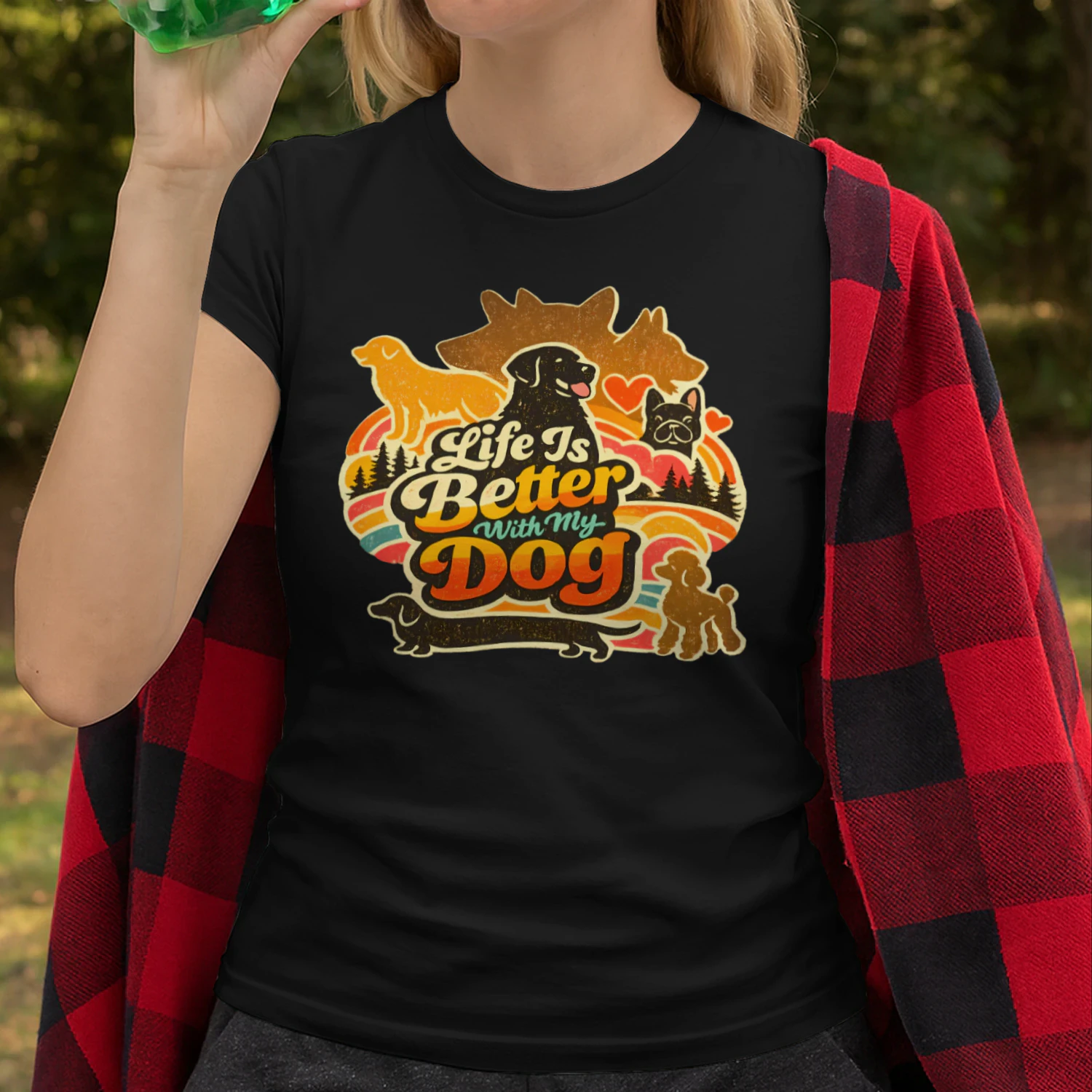 Life Is Better With My Dog Shirt – Retro Sunset Multi-Breed Dog Lover Tee, Vintage Outdoor Pet Parent Gift
