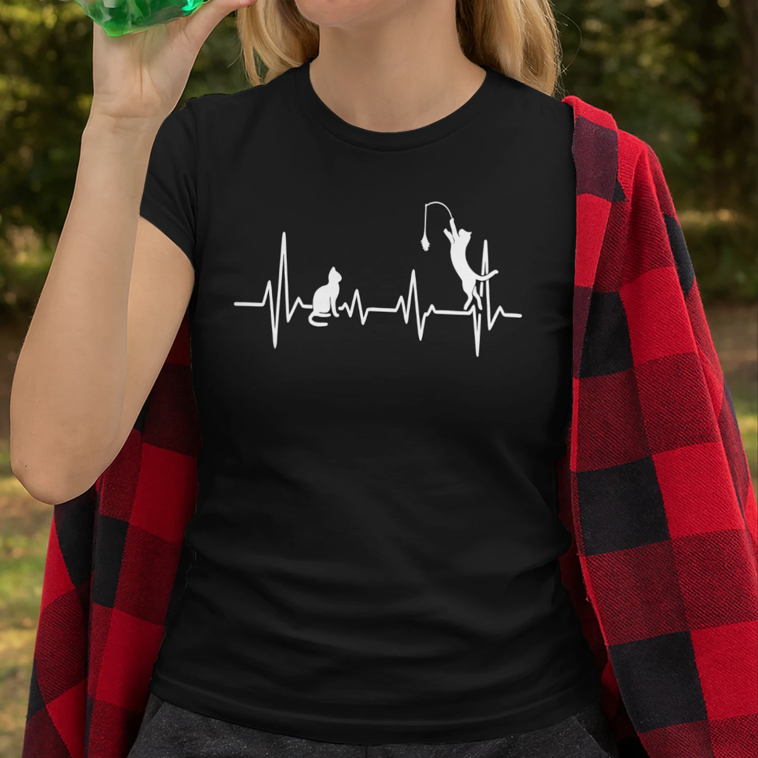 Cat Heartbeat – Playful Jumping Cat Tee, Minimalist Line Art Pet Lover Design, Cat Mom & Cat Dad Apparel
