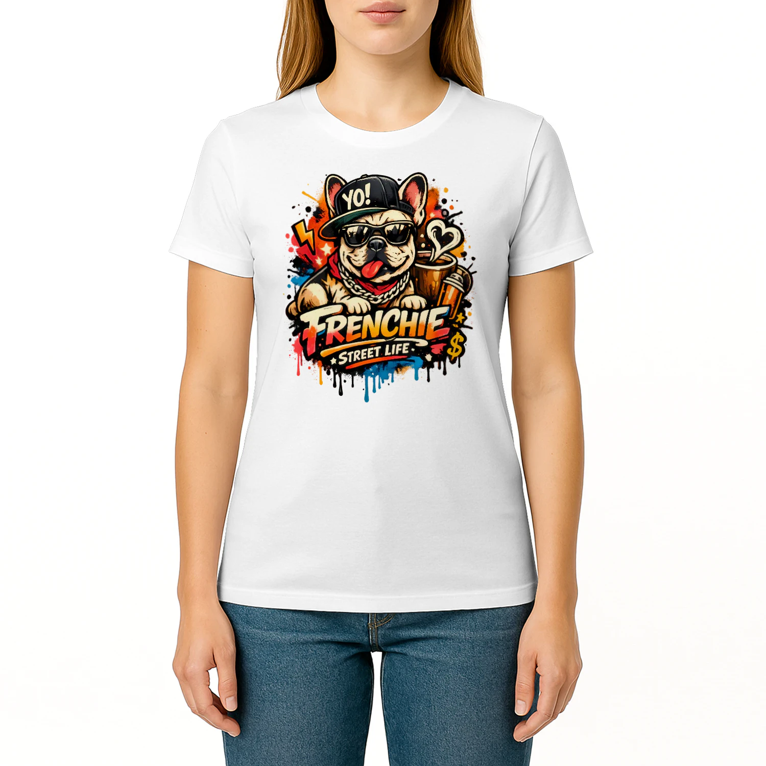 Frenchie Street Life Shirt – Graffiti French Bulldog Tee, Neon Urban Style, Funny Attitude Dog Lover Design