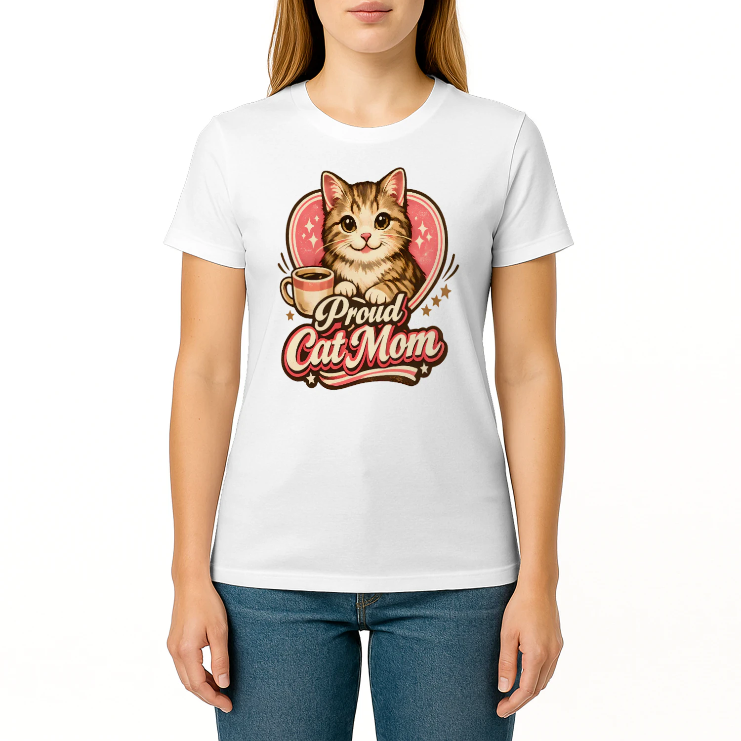 Proud Cat Mom Shirt – Cute Cat Lover Tee, Warm Coffee Aesthetic Design, Perfect Gift for Cat Moms