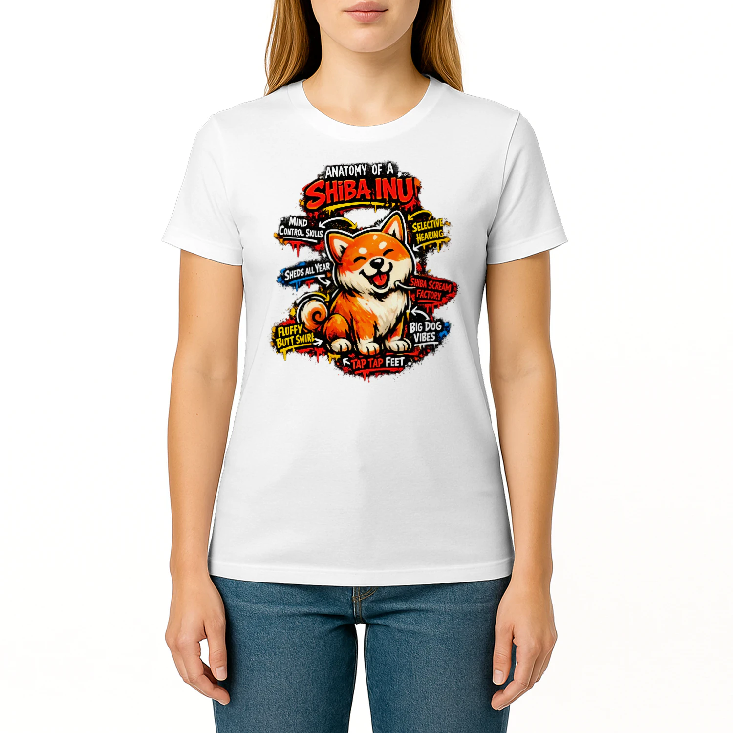 Anatomy of a Shiba Inu Shirt – Funny Dog Lover Tee, Comic Splash Pet Personality Chart, Vibrant Shiba Design