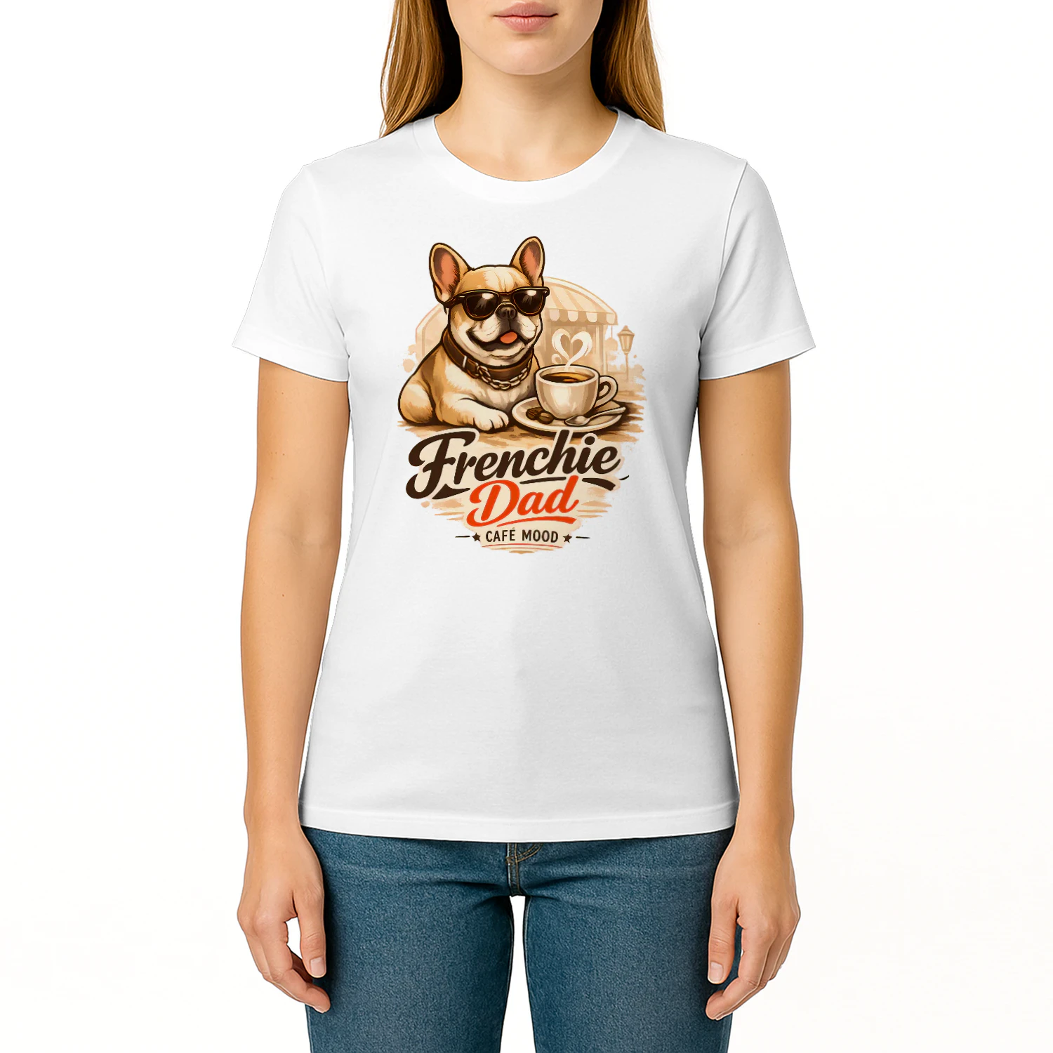 Frenchie Dad Café Mood Shirt – Cozy Coffee Lover Tee, Cute French Bulldog Café Design