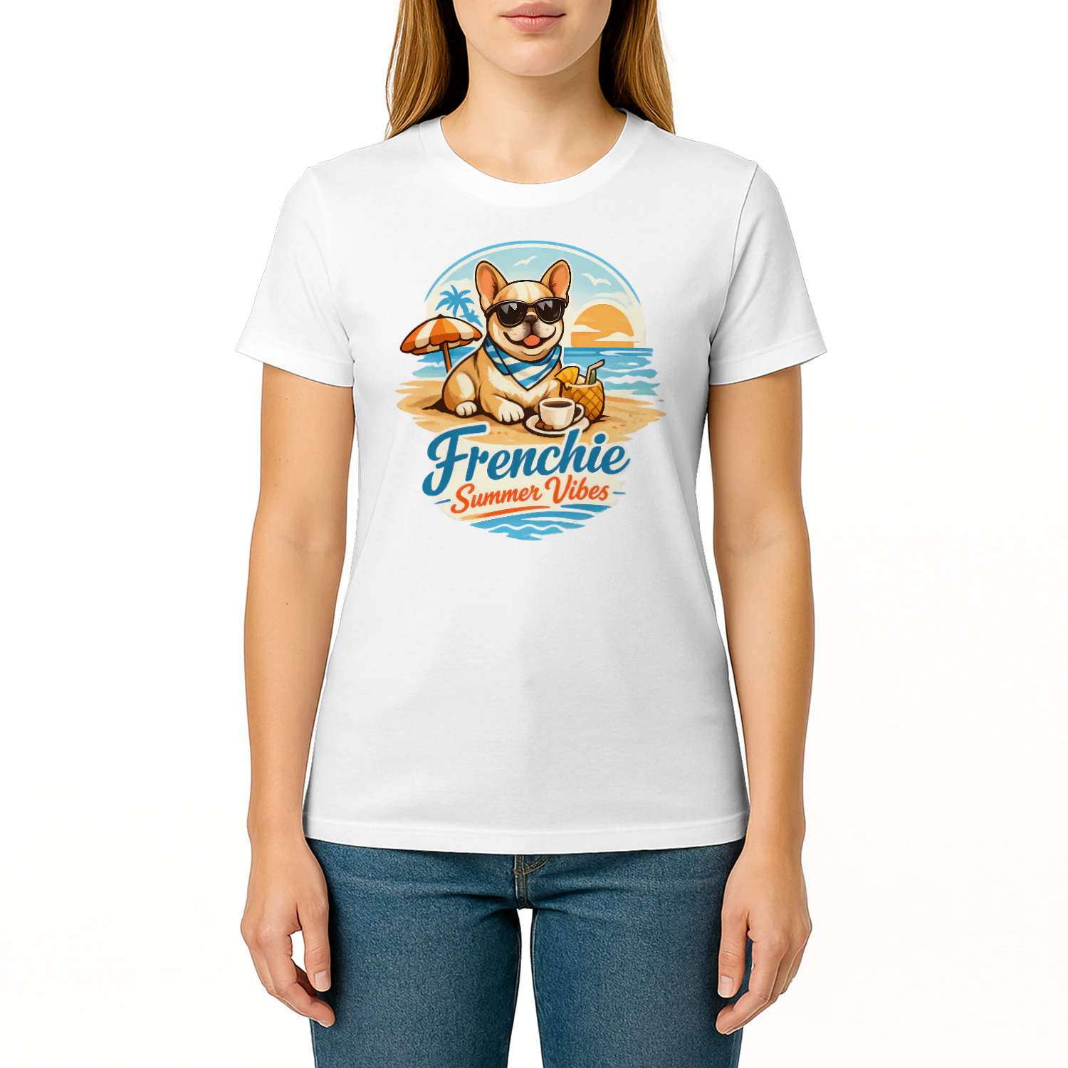 Frenchie Summer Vibes Shirt – Tropical Beach Dog Lover Tee, Cute French Bulldog Vacation Design
