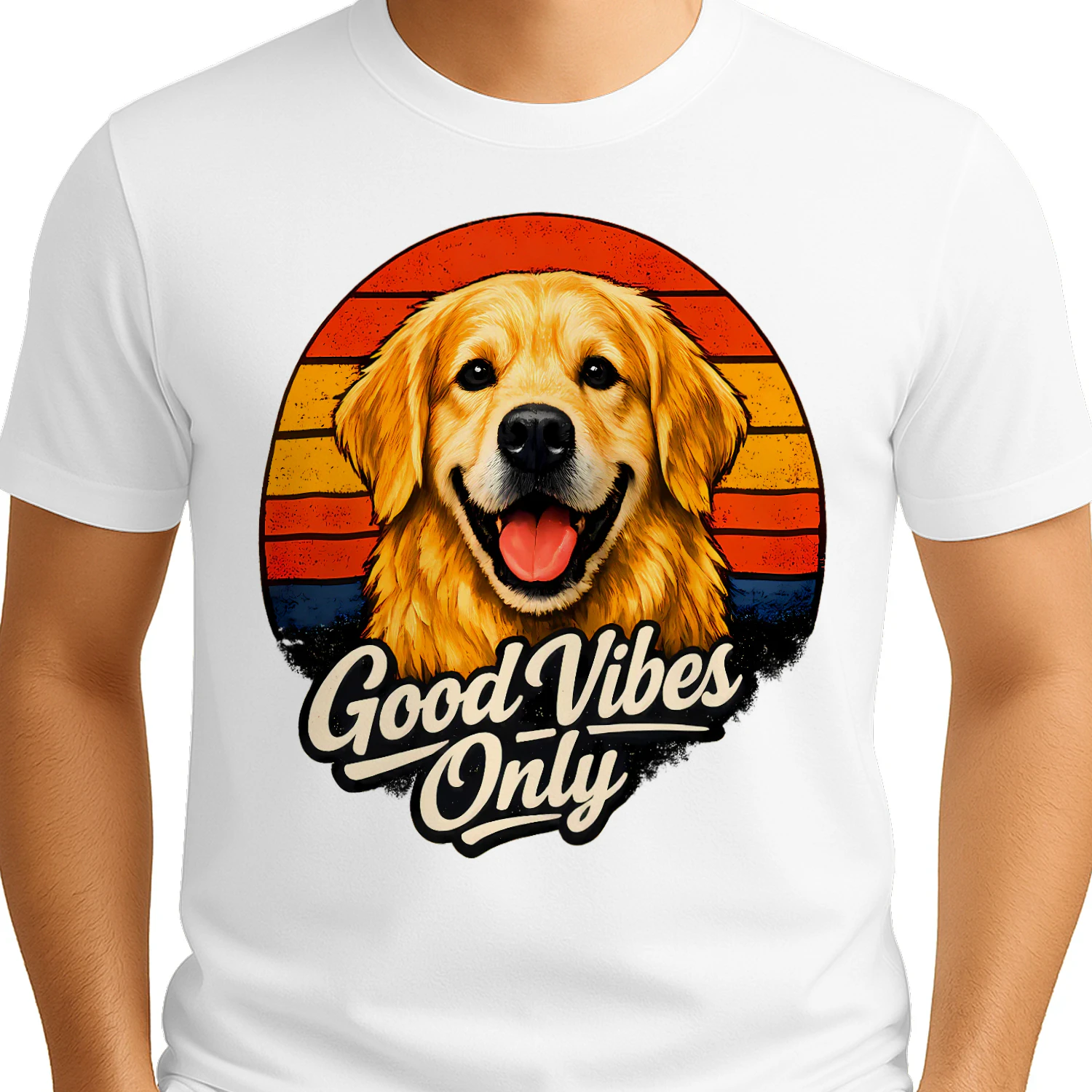 Good Vibes Only Golden Retriever Shirt – Retro Sunset Dog Lover Tee, Positive Vibes Pet Design