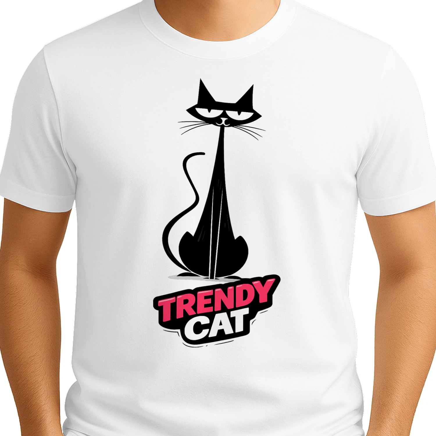Trendy Cat – Minimalist Fashion Cat Logo Tee, Modern Silhouette Design, Stylish Pet Lover Apparel