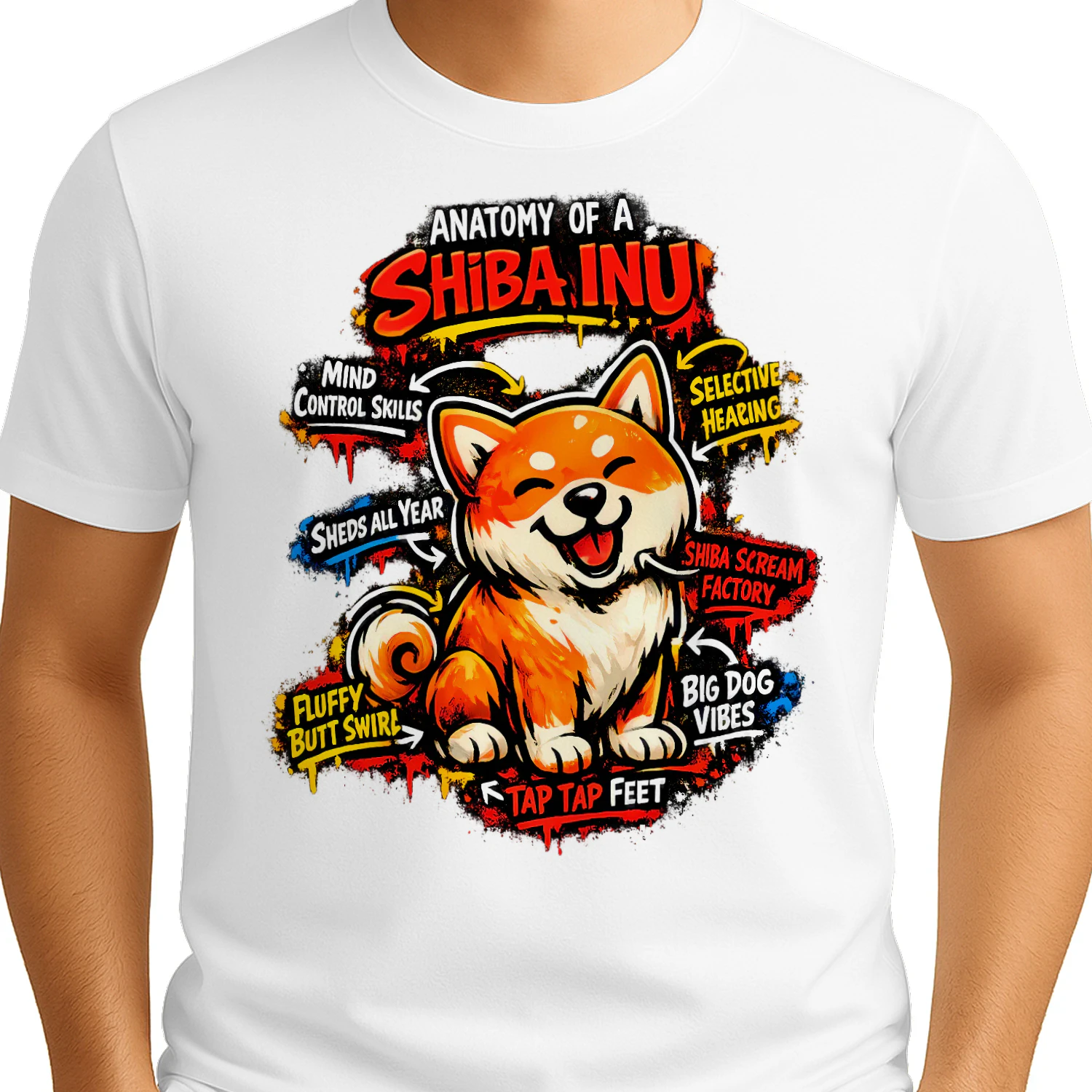 Anatomy of a Shiba Inu Shirt – Funny Dog Lover Tee, Comic Splash Pet Personality Chart, Vibrant Shiba Design
