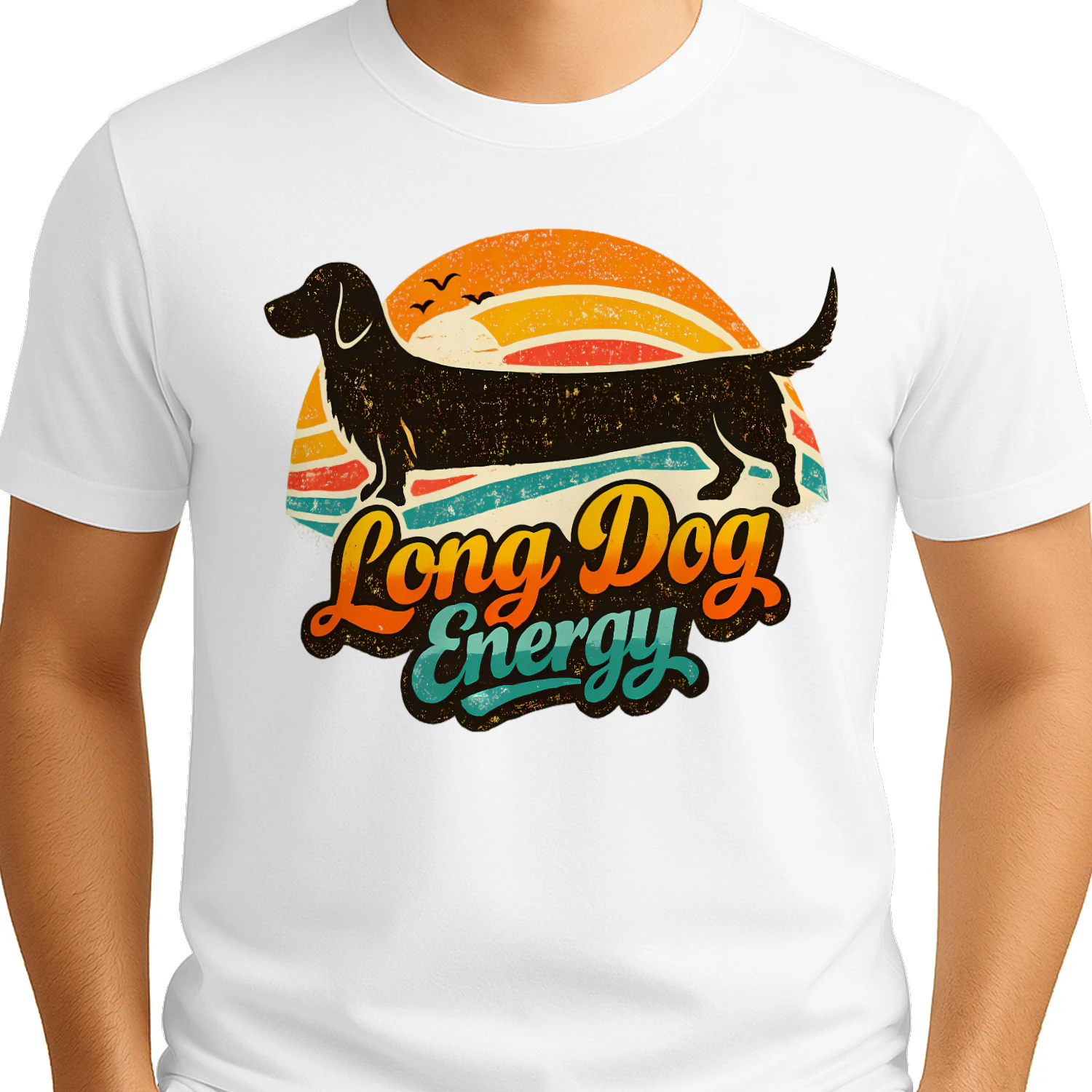 Long Dog Energy – Retro Sunset Dachshund Tee, Funny Wiener Dog Gift, Vintage Dog Lover Apparel