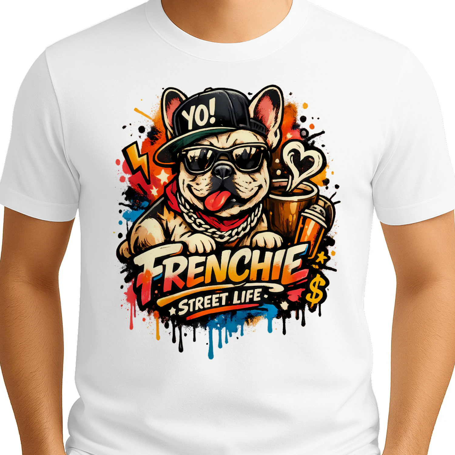 Frenchie Street Life Shirt – Graffiti French Bulldog Tee, Neon Urban Style, Funny Attitude Dog Lover Design