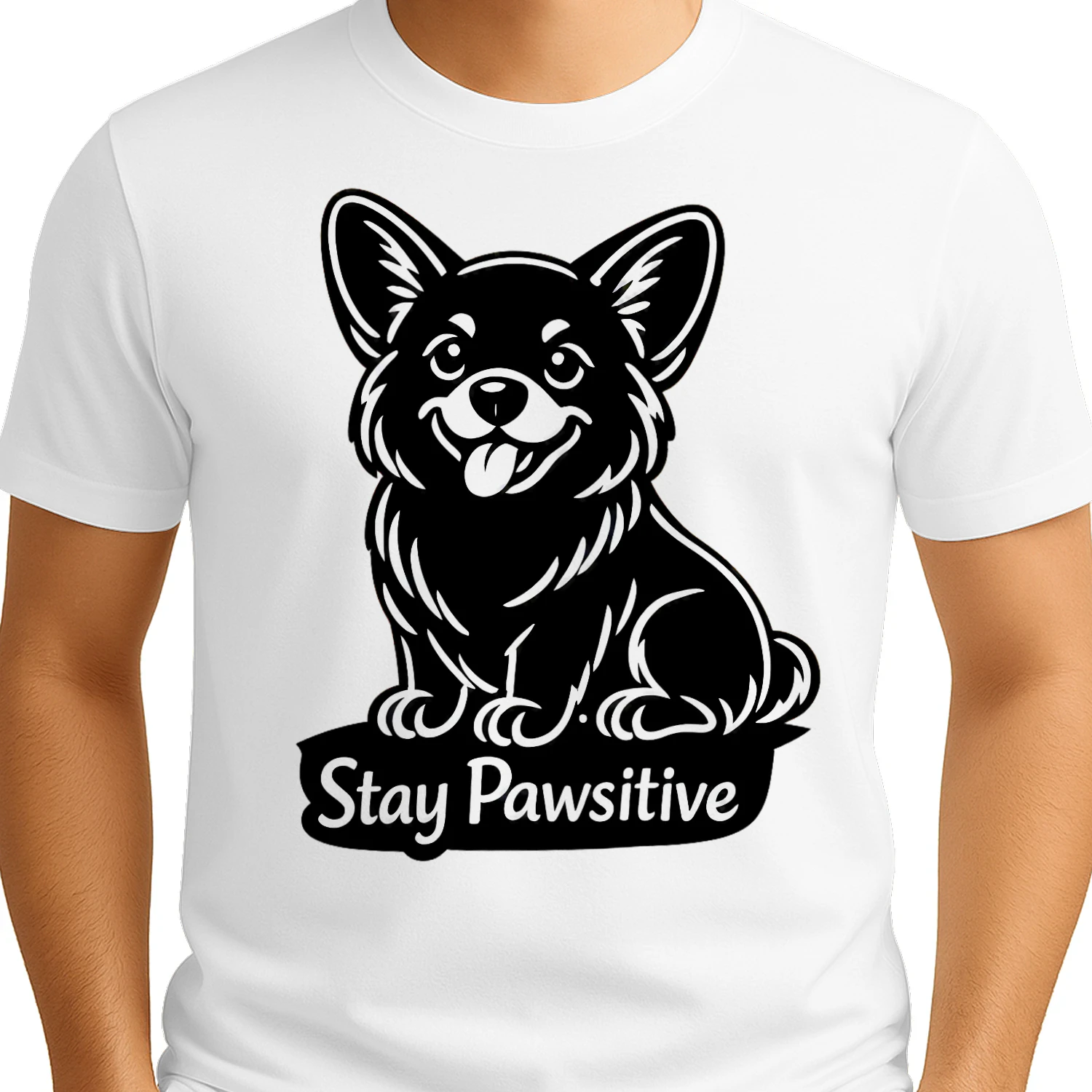 Stay Pawsitive Corgi Shirt – Cute Dog Lover Tee, Minimal Black & White Pet Design, Positive Vibes Apparel