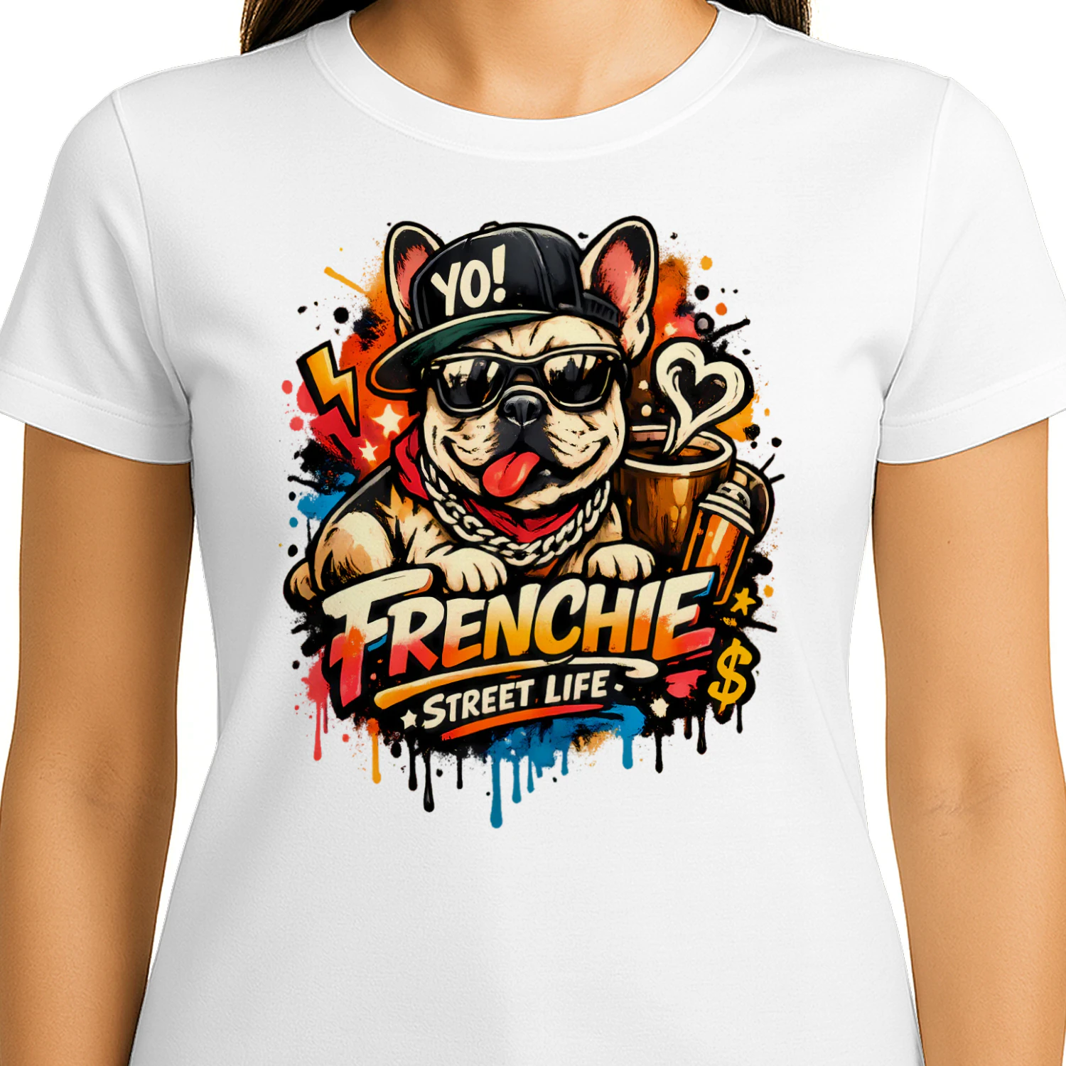 Frenchie Street Life Shirt – Graffiti French Bulldog Tee, Neon Urban Style, Funny Attitude Dog Lover Design