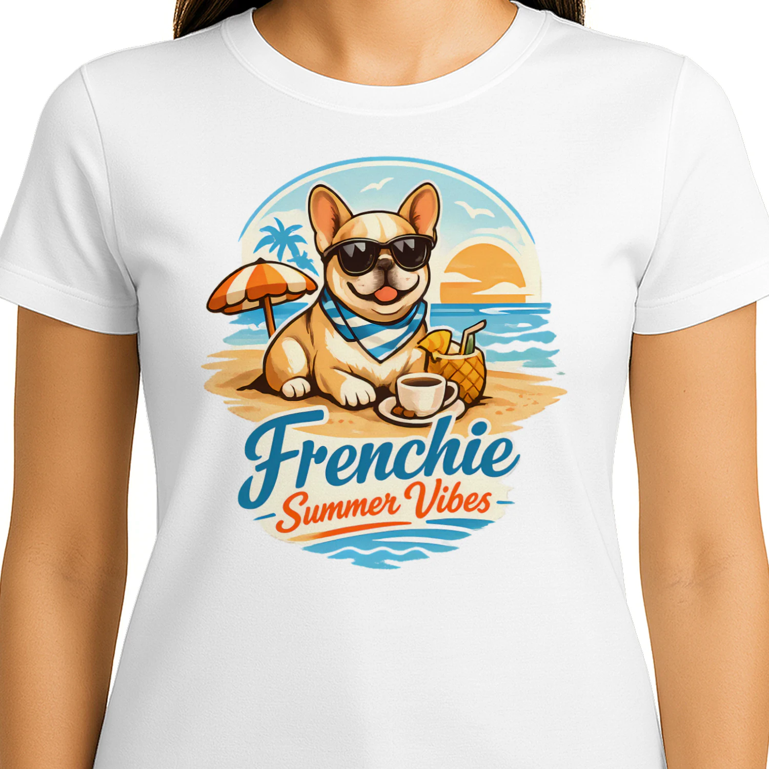 Frenchie Summer Vibes Shirt – Tropical Beach Dog Lover Tee, Cute French Bulldog Vacation Design