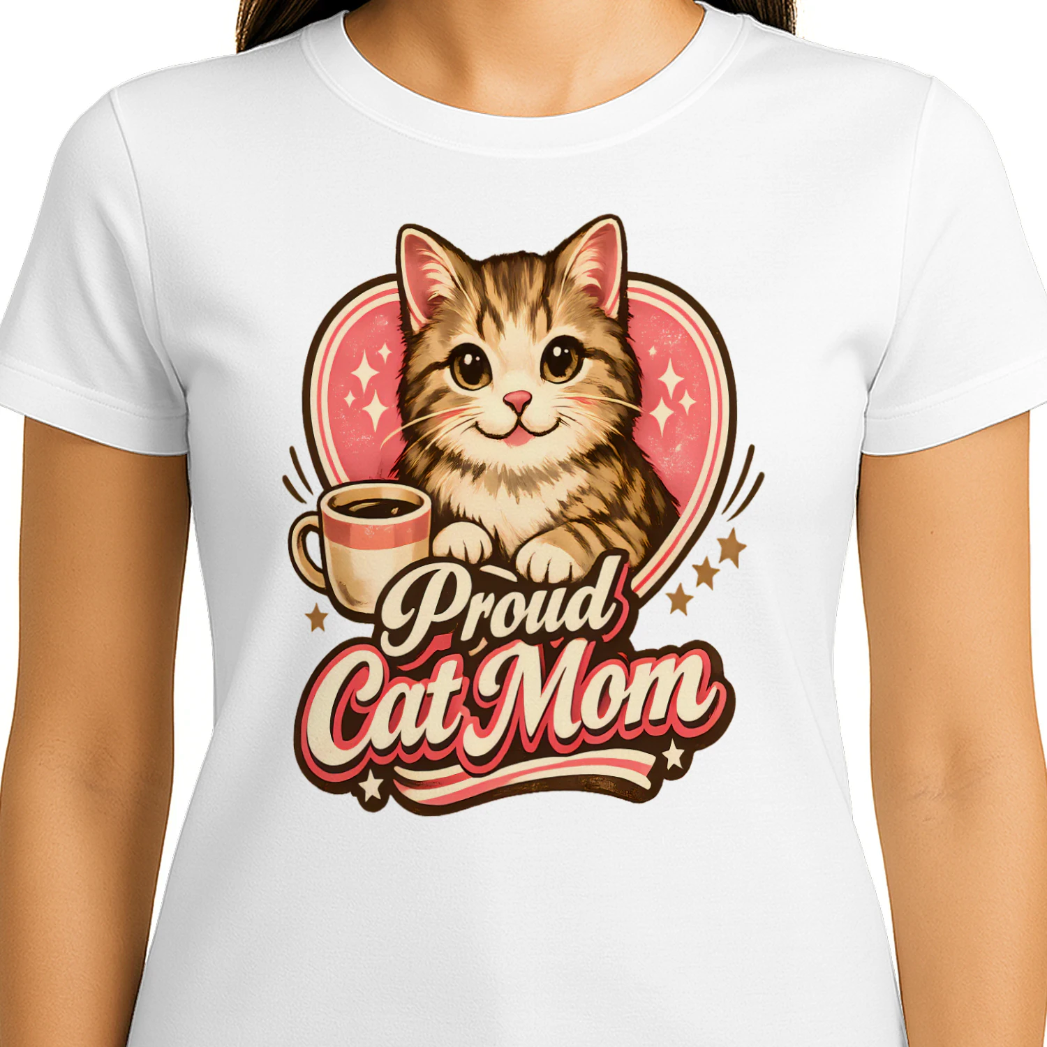 Proud Cat Mom Shirt – Cute Cat Lover Tee, Warm Coffee Aesthetic Design, Perfect Gift for Cat Moms