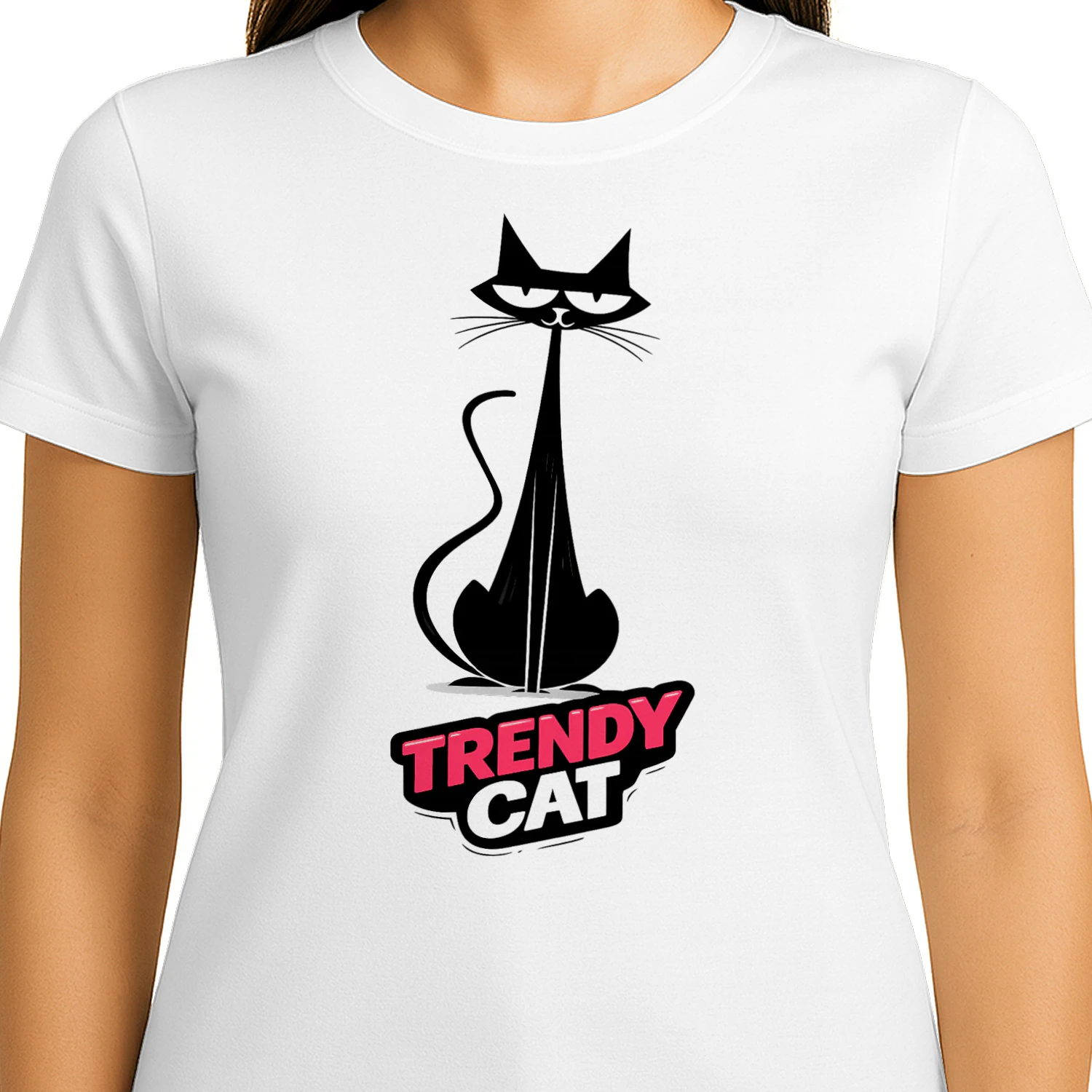 Trendy Cat – Minimalist Fashion Cat Logo Tee, Modern Silhouette Design, Stylish Pet Lover Apparel