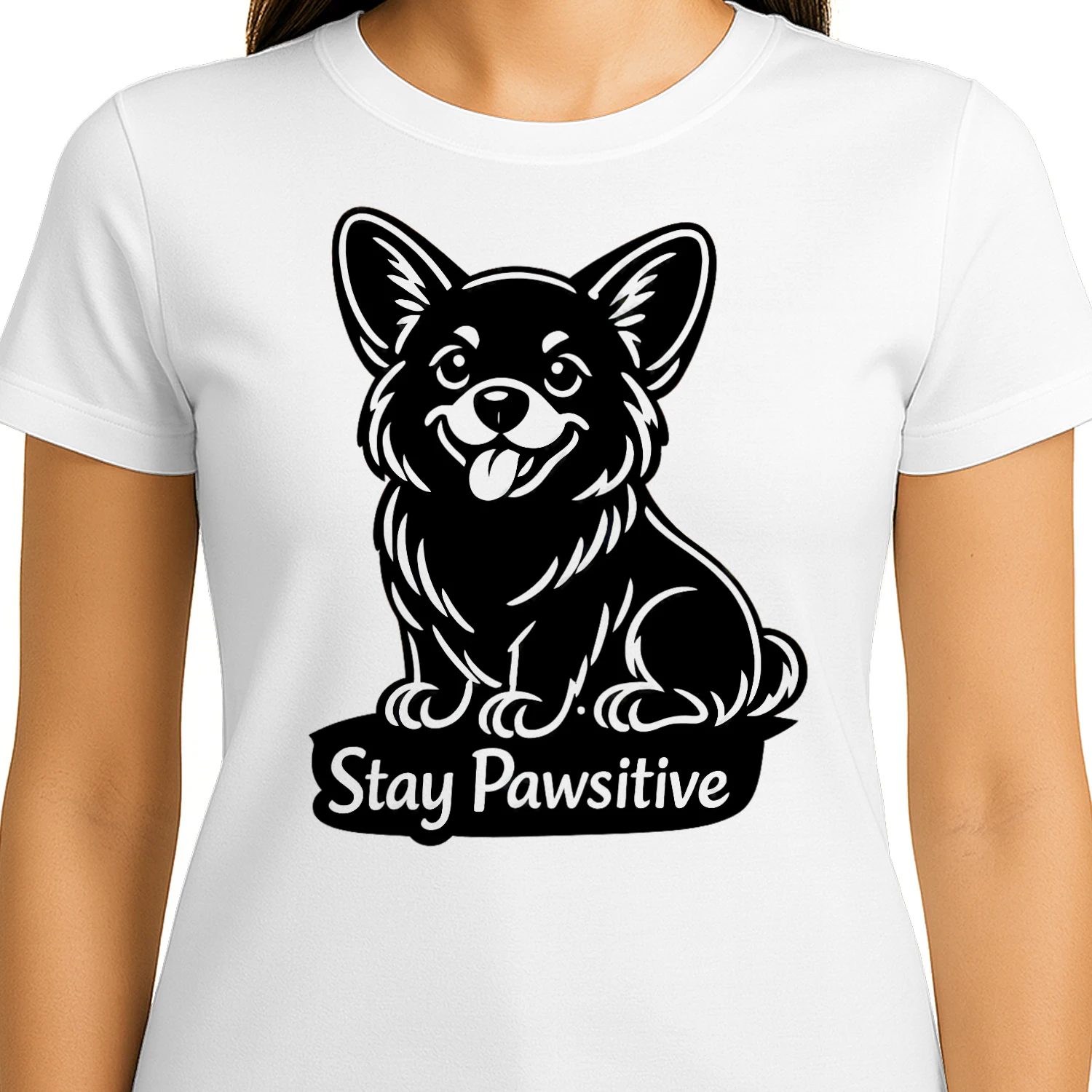 Stay Pawsitive Corgi Shirt – Cute Dog Lover Tee, Minimal Black & White Pet Design, Positive Vibes Apparel