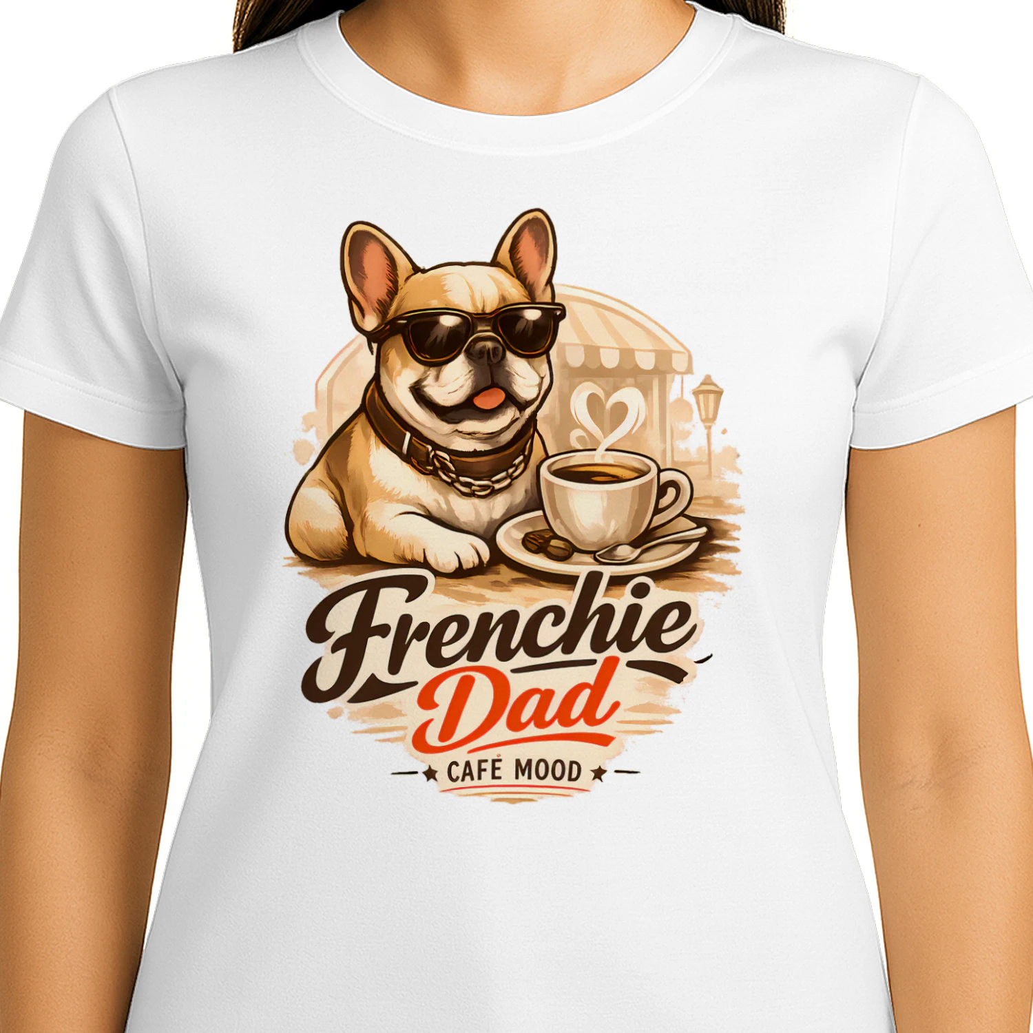 Frenchie Dad Café Mood Shirt – Cozy Coffee Lover Tee, Cute French Bulldog Café Design